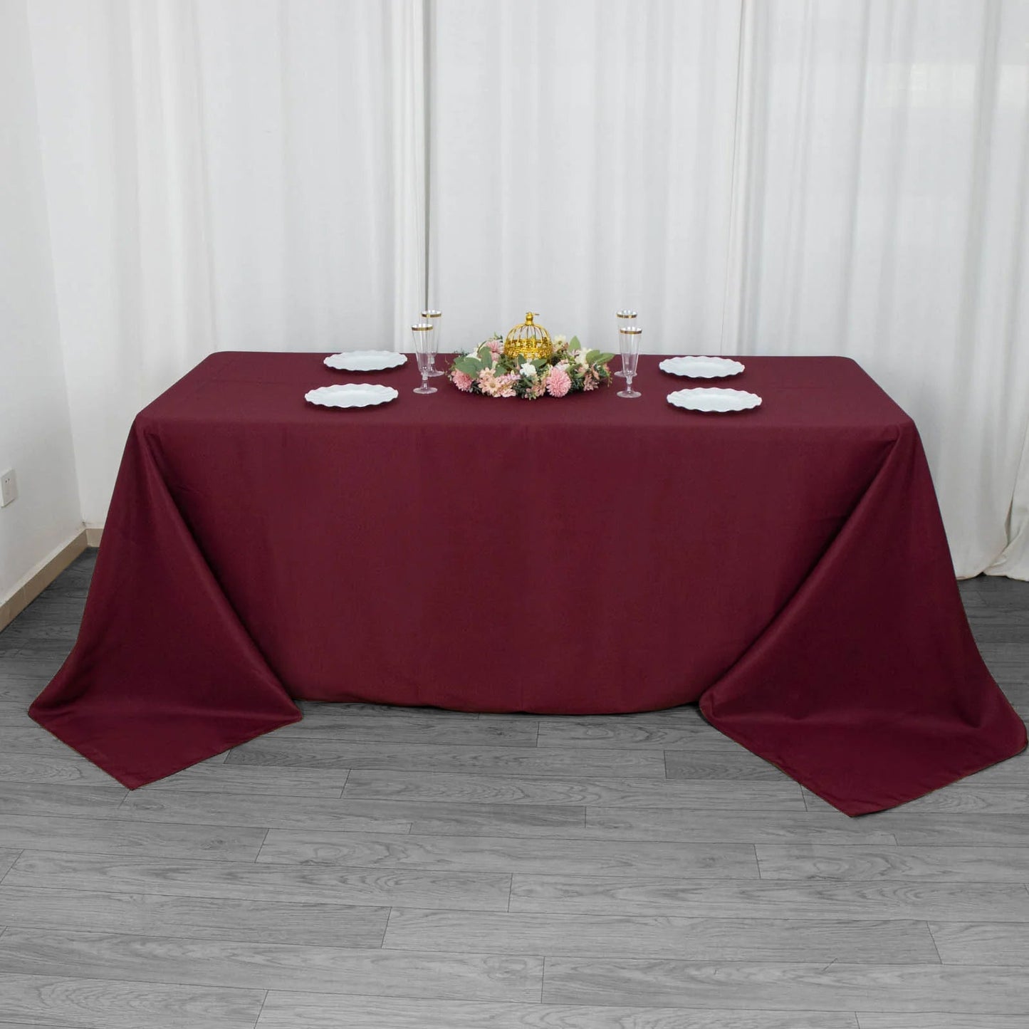 90x132inch Burgundy 200 GSM Seamless Premium Polyester Rectangular Tablecloth