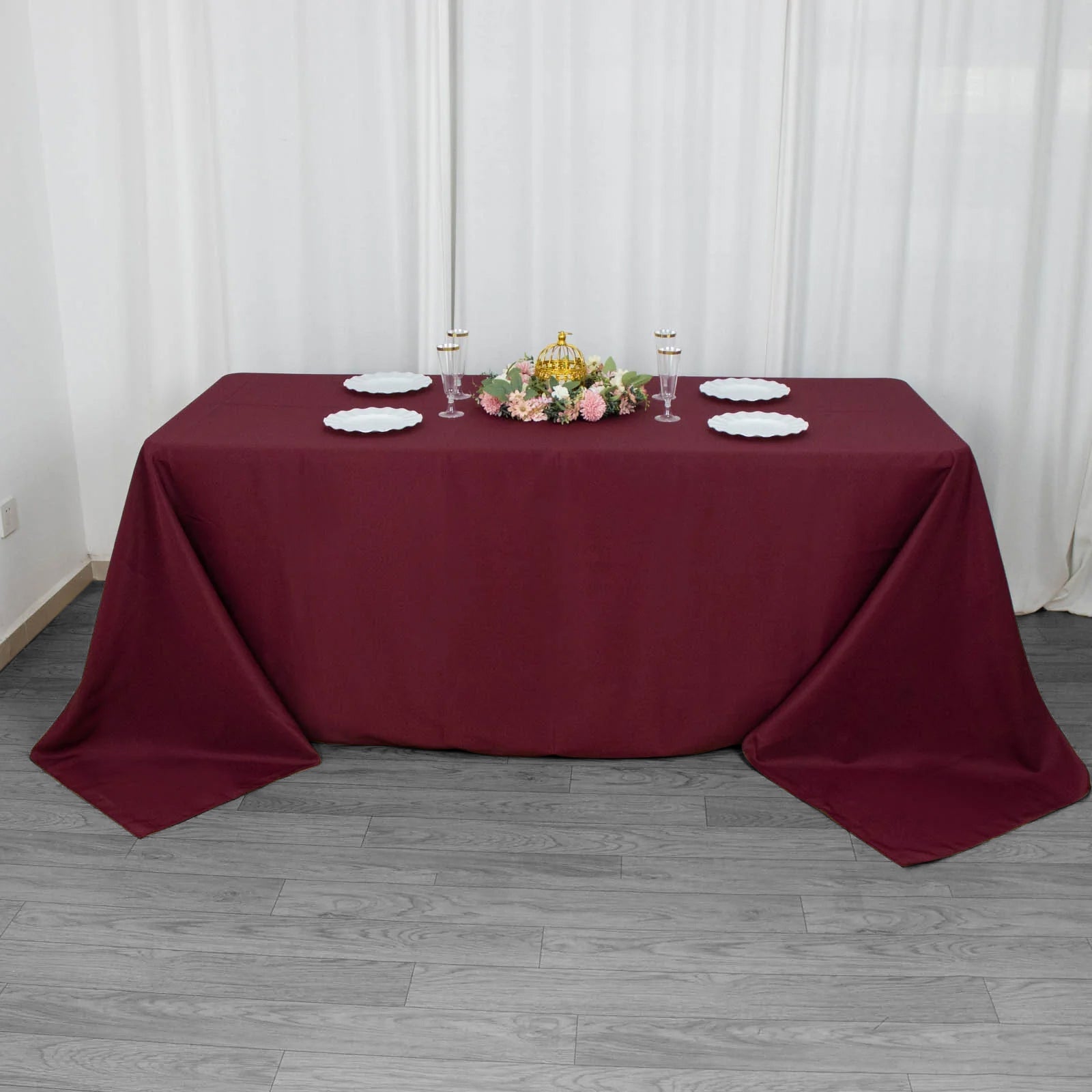 90x132inch Burgundy 200 GSM Seamless Premium Polyester Rectangular Tablecloth