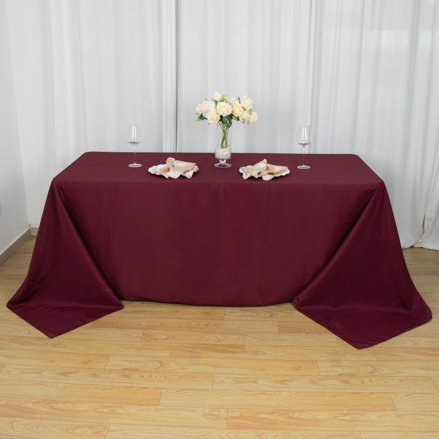 90"x132" Burgundy Seamless Premium Polyester Rectangular Tablecloth - 220GSM