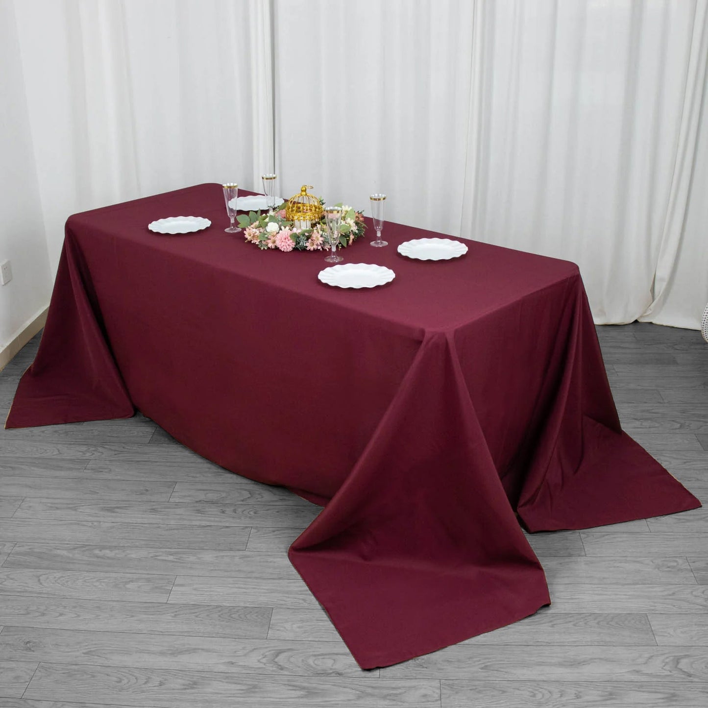 90x132inch Burgundy 200 GSM Seamless Premium Polyester Rectangular Tablecloth