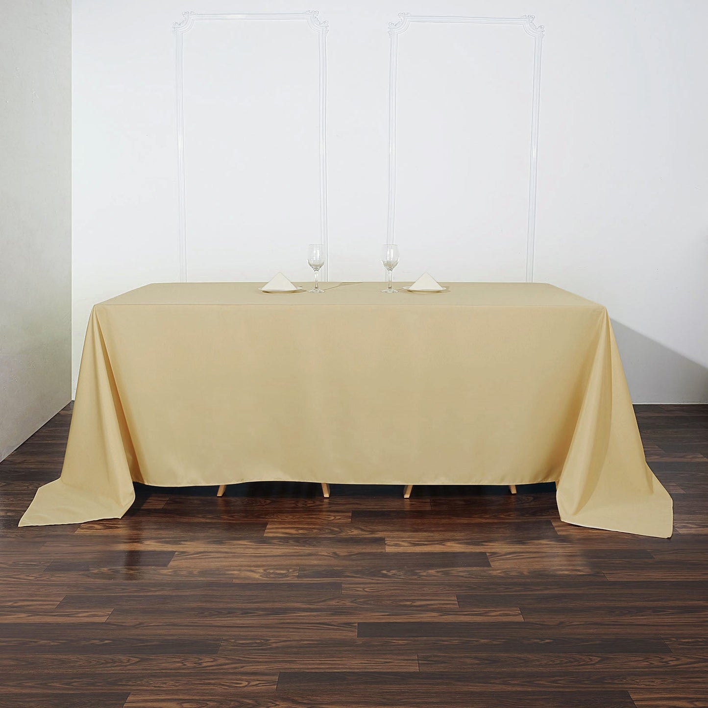 90"x132" Champagne Seamless Polyester Rectangular Tablecloth