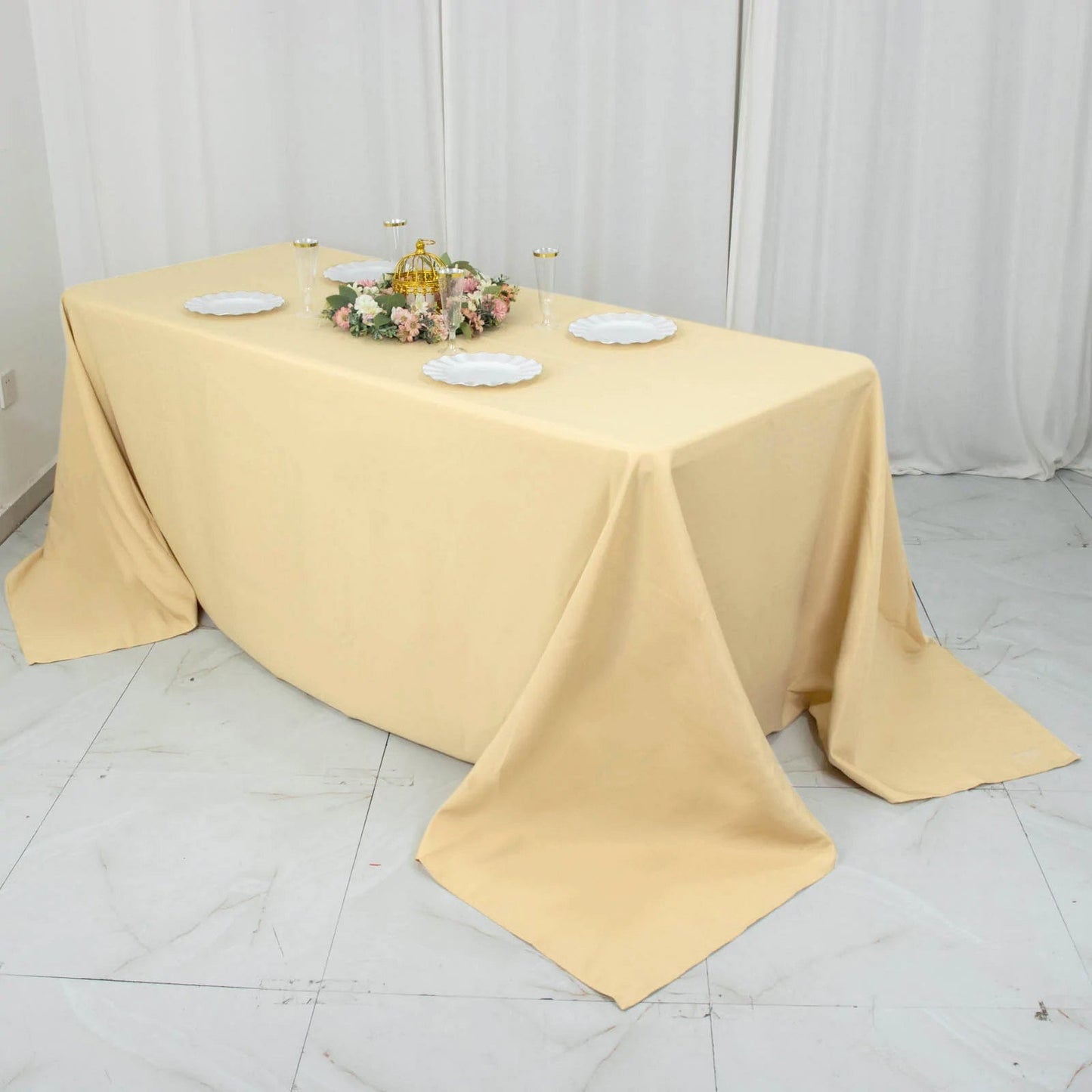 90x132inch Champagne 200 GSM Seamless Premium Polyester Rectangular Tablecloth