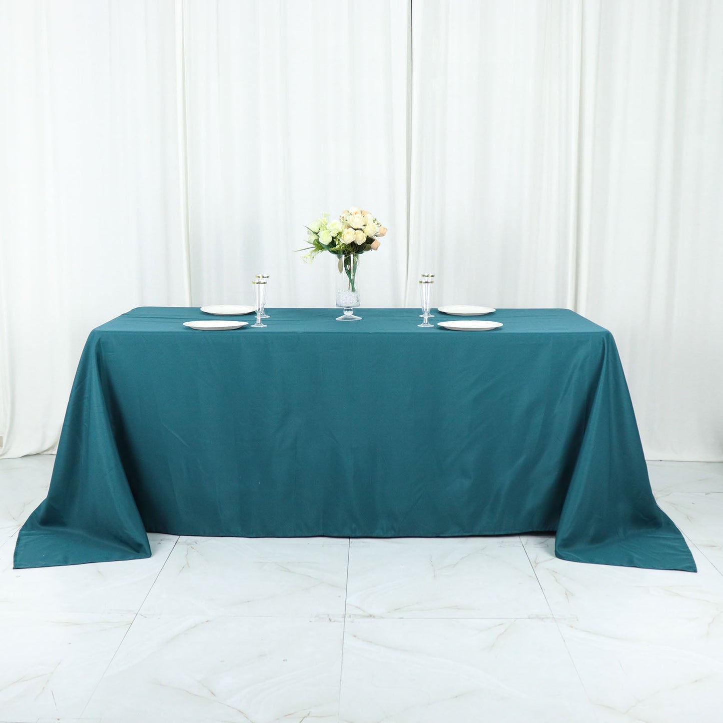 90"x132" Peacock Teal Seamless Polyester Rectangular Tablecloth