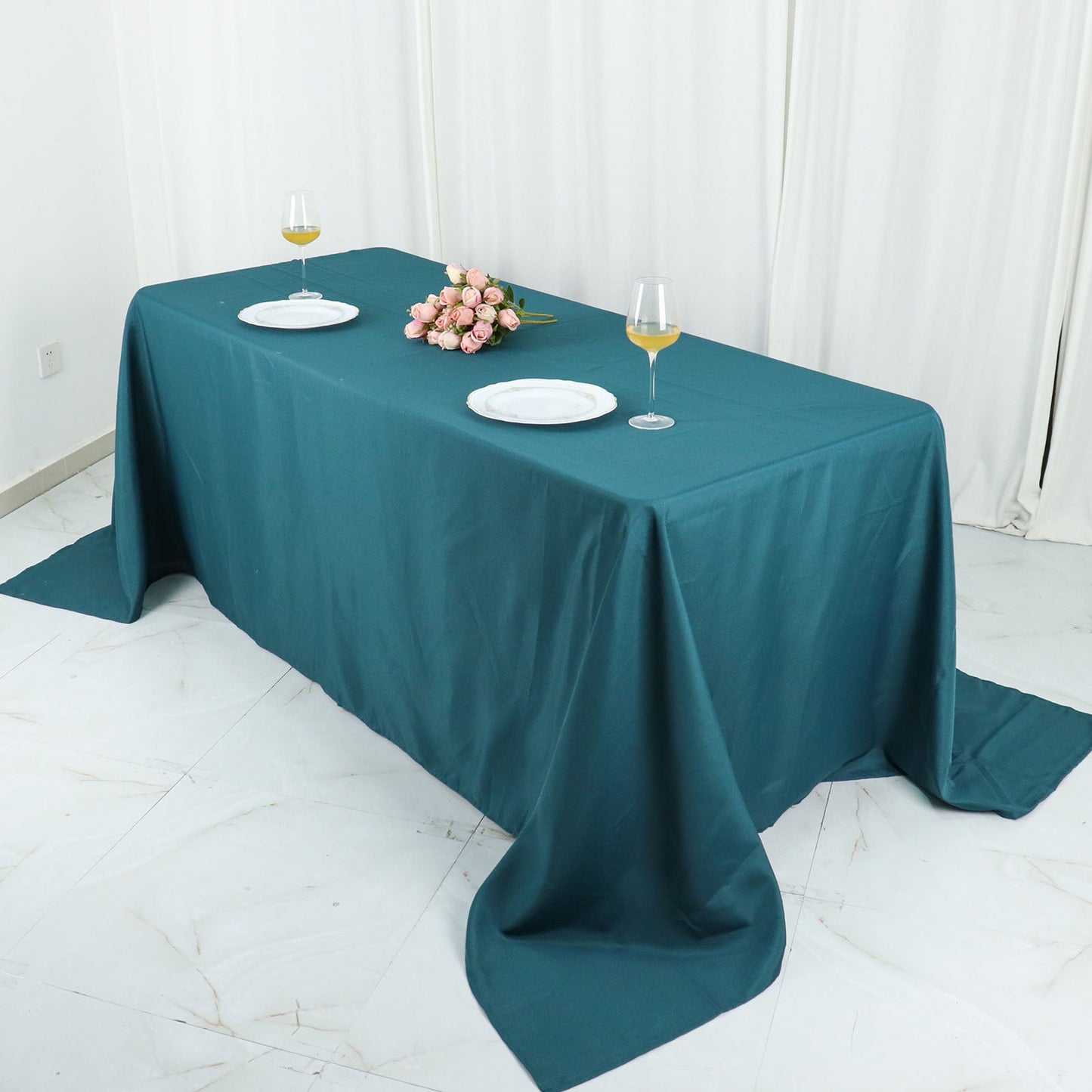 90x132 Inch Tablecloth Peacock Teal Rectangular Polyester