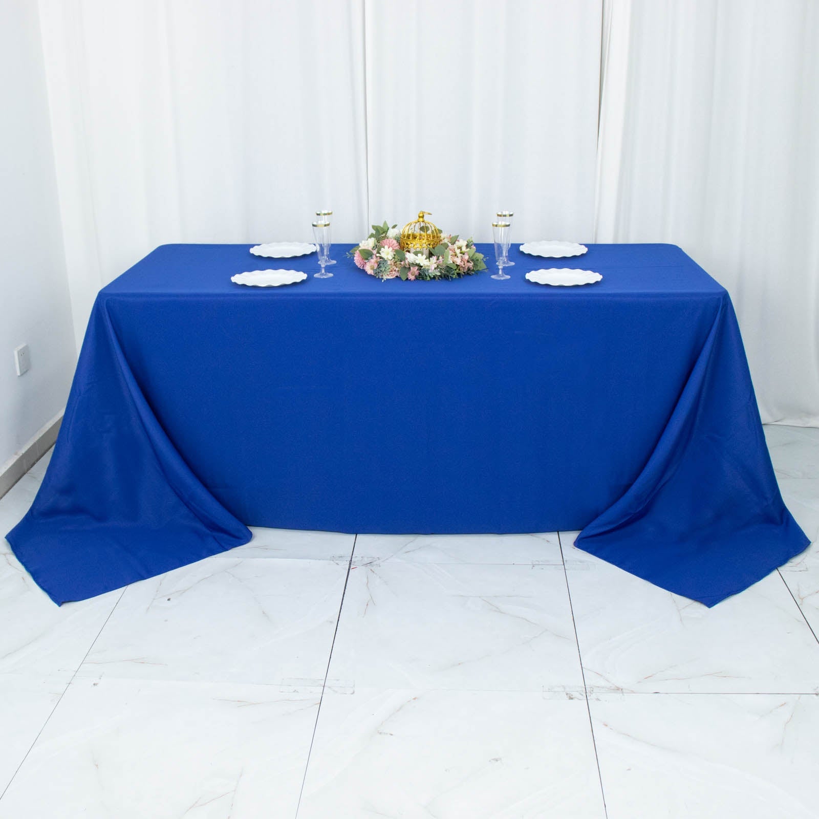 90x132inch Royal Blue 200 GSM Seamless Premium Polyester Rectangular Tablecloth