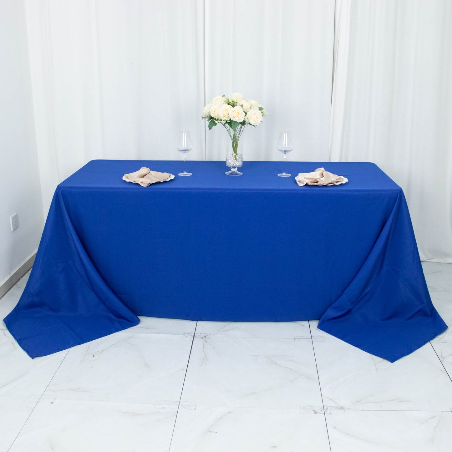 90"x132" Royal Blue Seamless Premium Polyester Rectangular Tablecloth - 220GSM