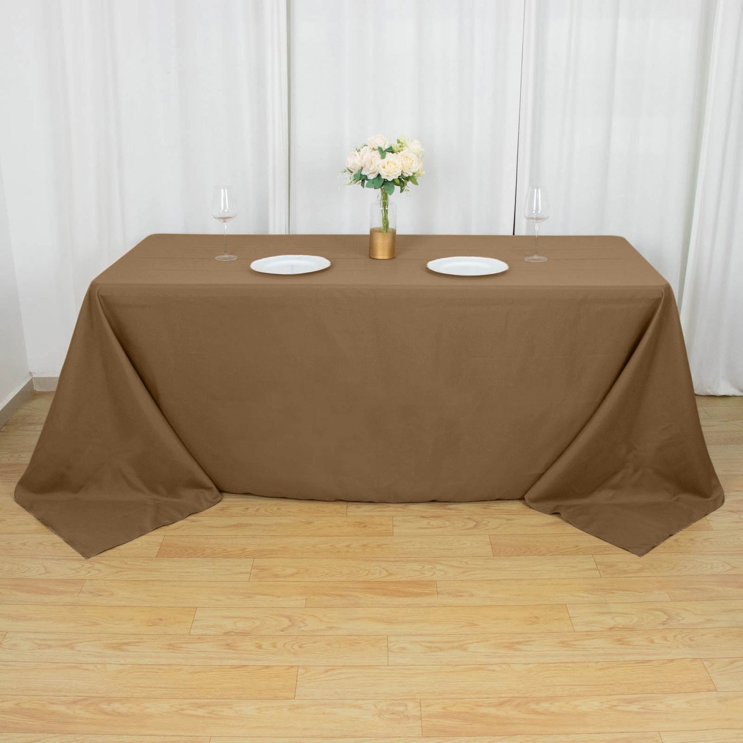 90"x132" Taupe Seamless Polyester Rectangular Tablecloth