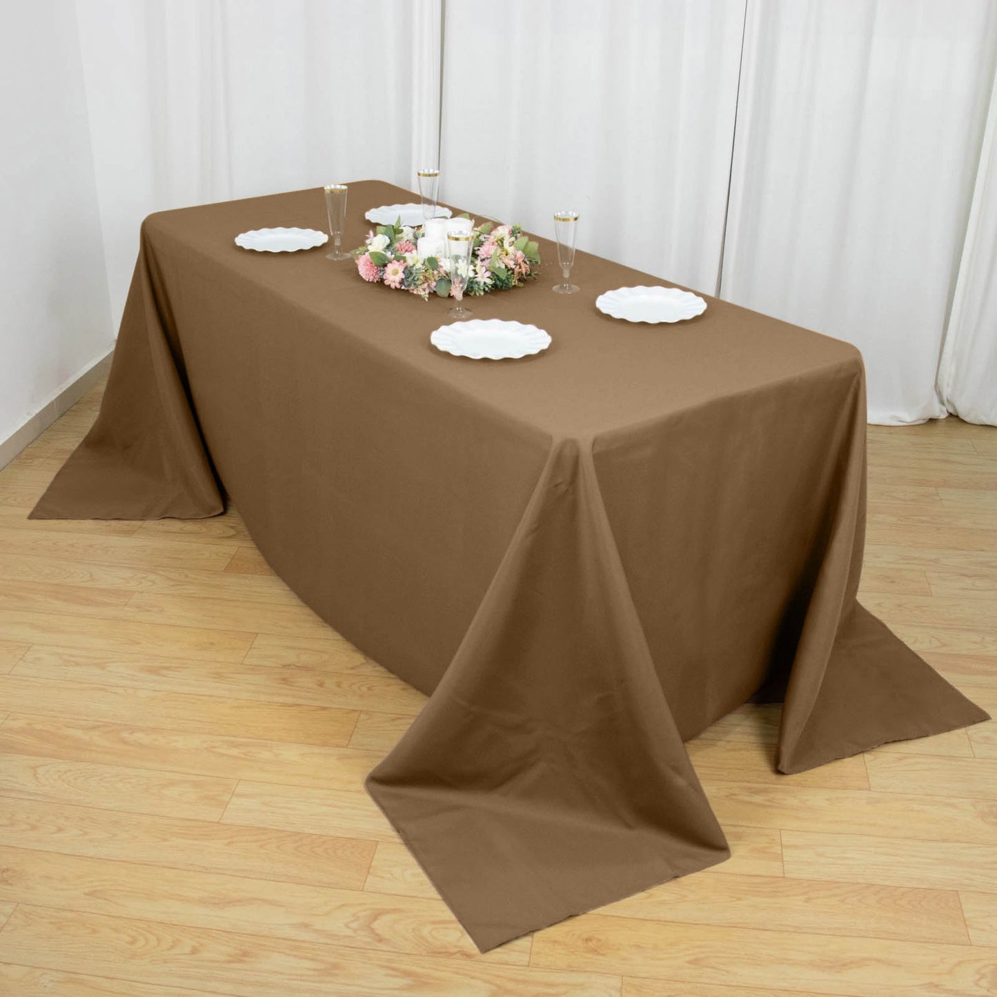 90inch x 132inch Taupe Polyester Rectangular Tablecloth
