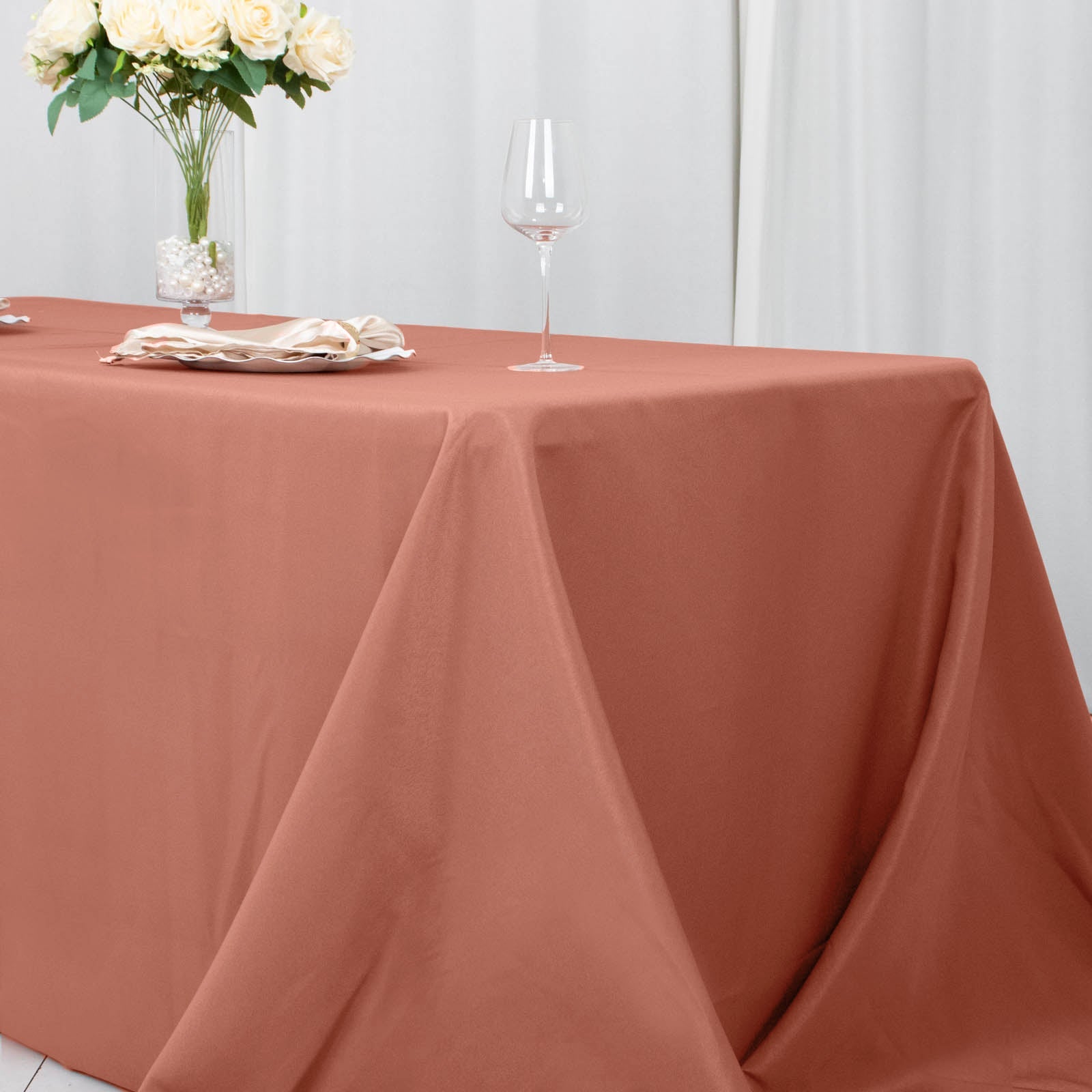 90x132inch Terracotta 200 GSM Seamless Premium Polyester Rectangular Tablecloth