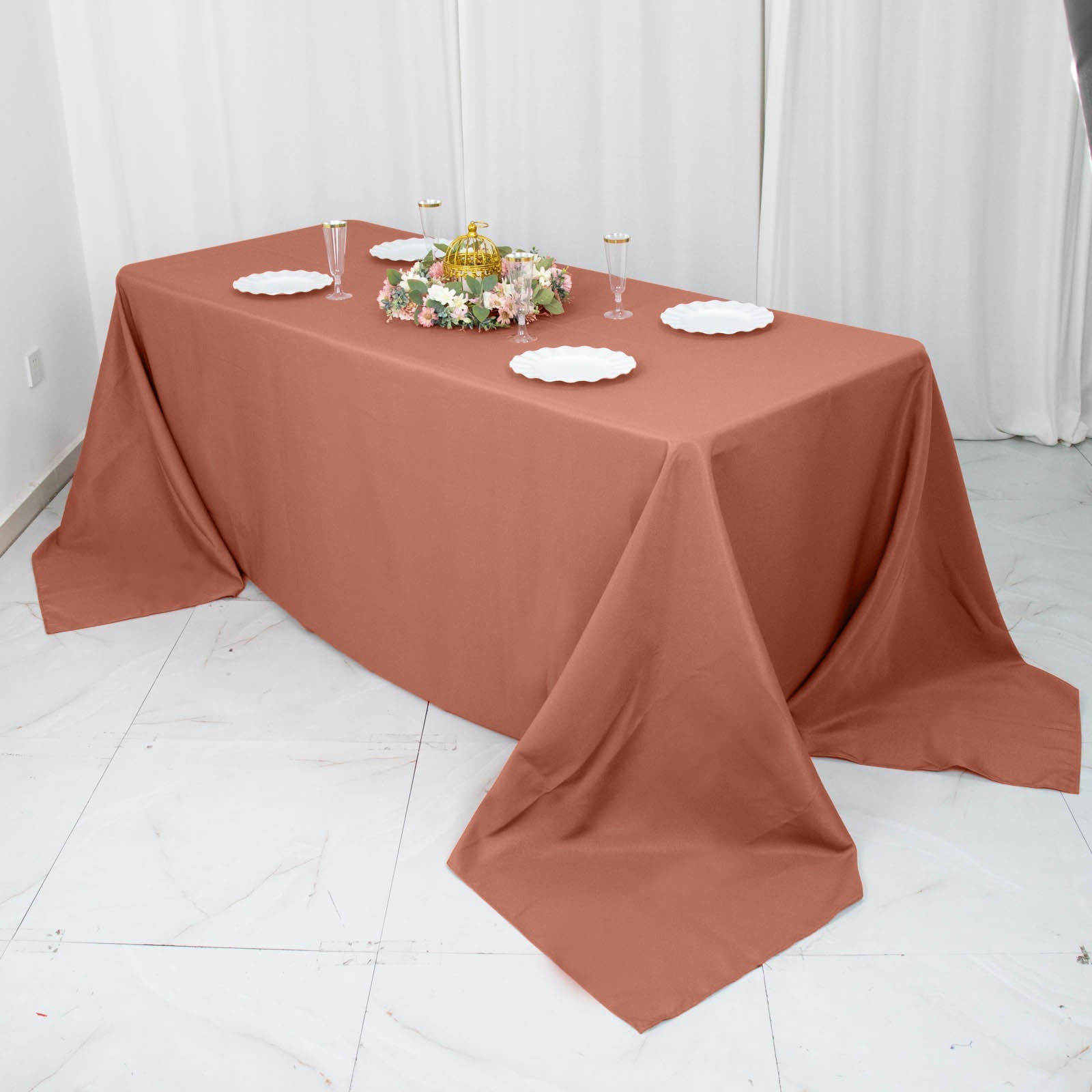 90x132inch Terracotta 200 GSM Seamless Premium Polyester Rectangular Tablecloth