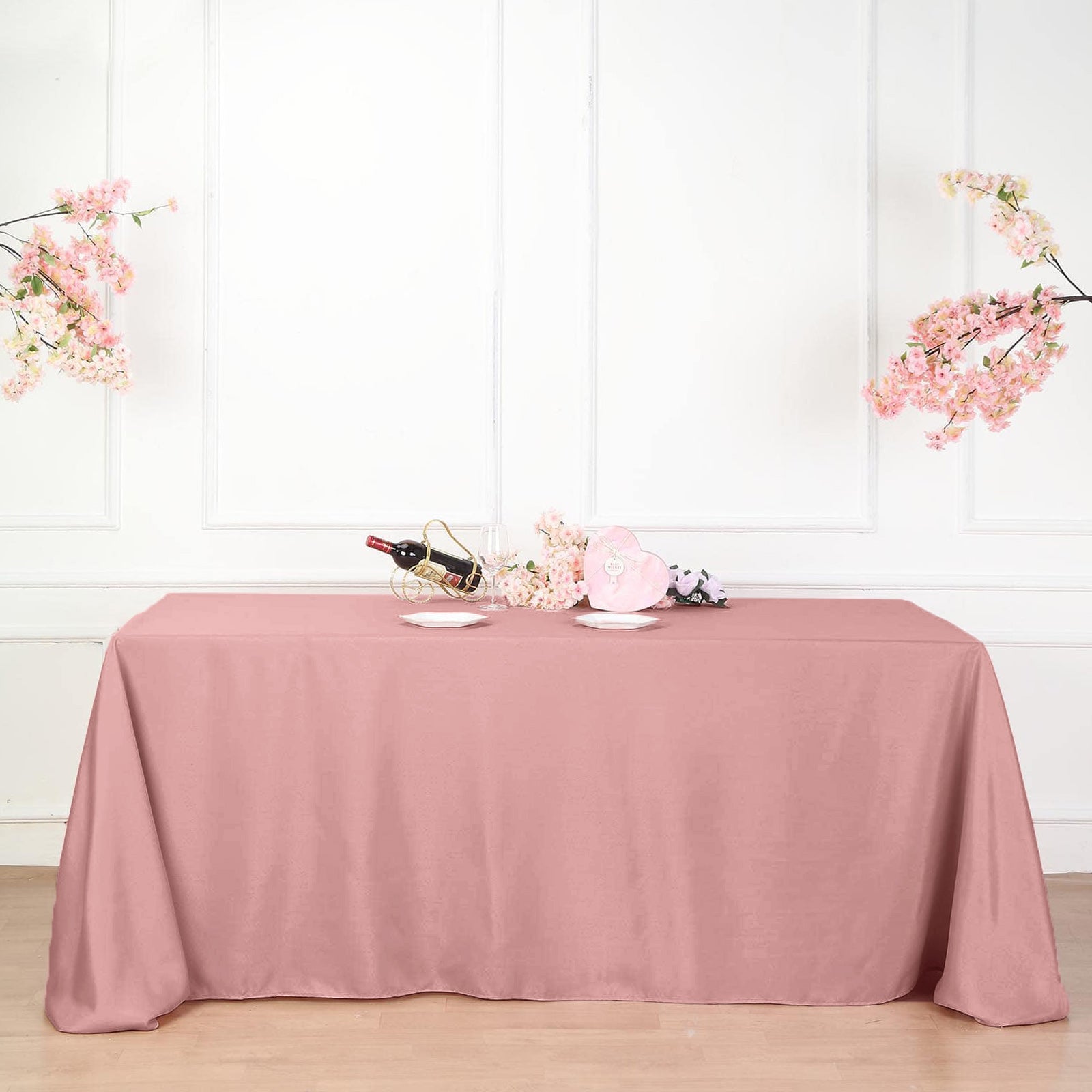 90"x156" Dusty Rose Polyester Rectangular Tablecloth