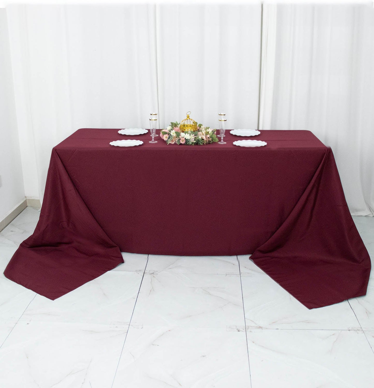 90x156inch Burgundy 200 GSM Seamless Premium Polyester Rectangular Tablecloth