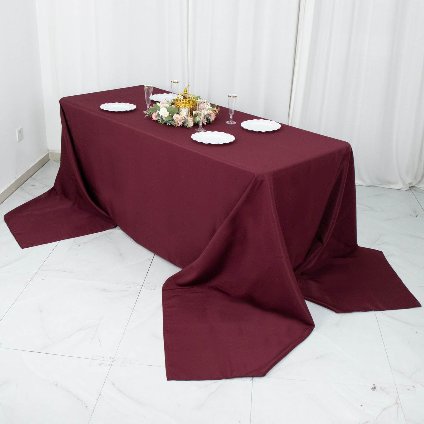 90x156inch Burgundy 200 GSM Seamless Premium Polyester Rectangular Tablecloth