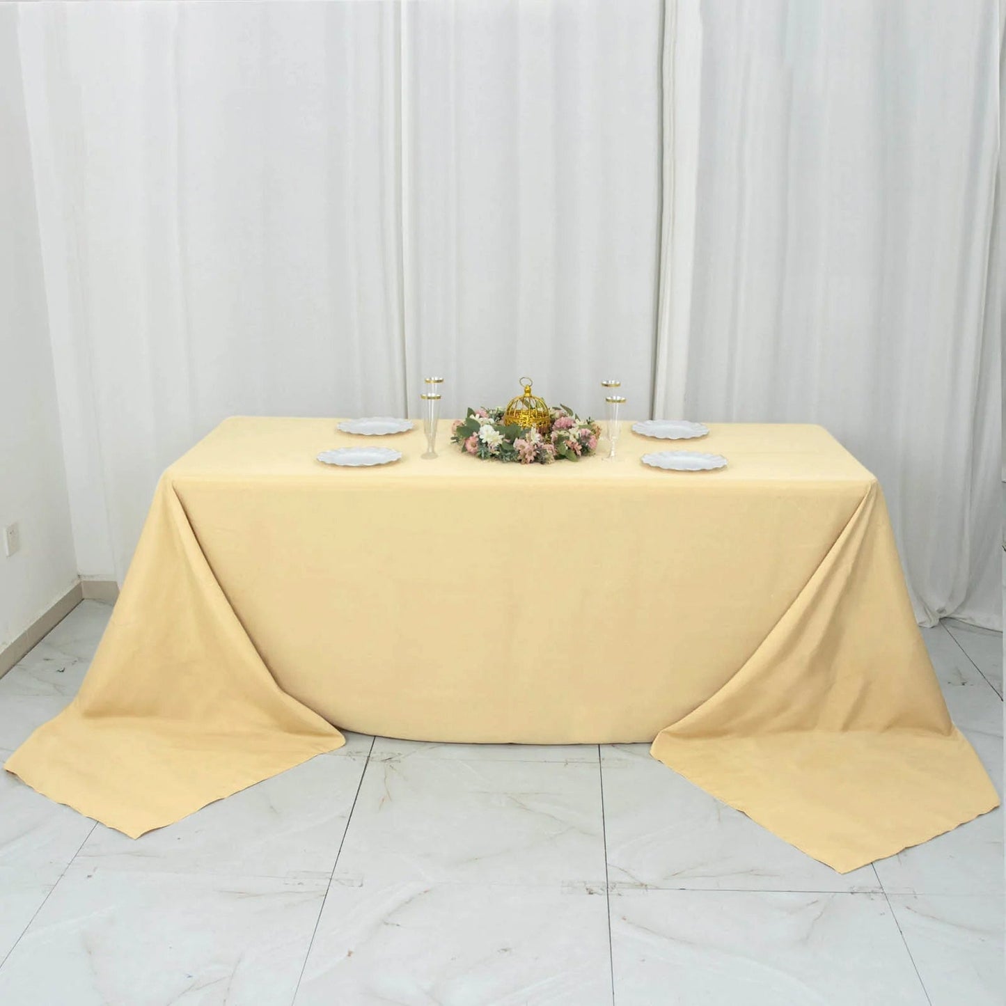 90x156inch Champagne 200 GSM Seamless Premium Polyester Rectangular Tablecloth