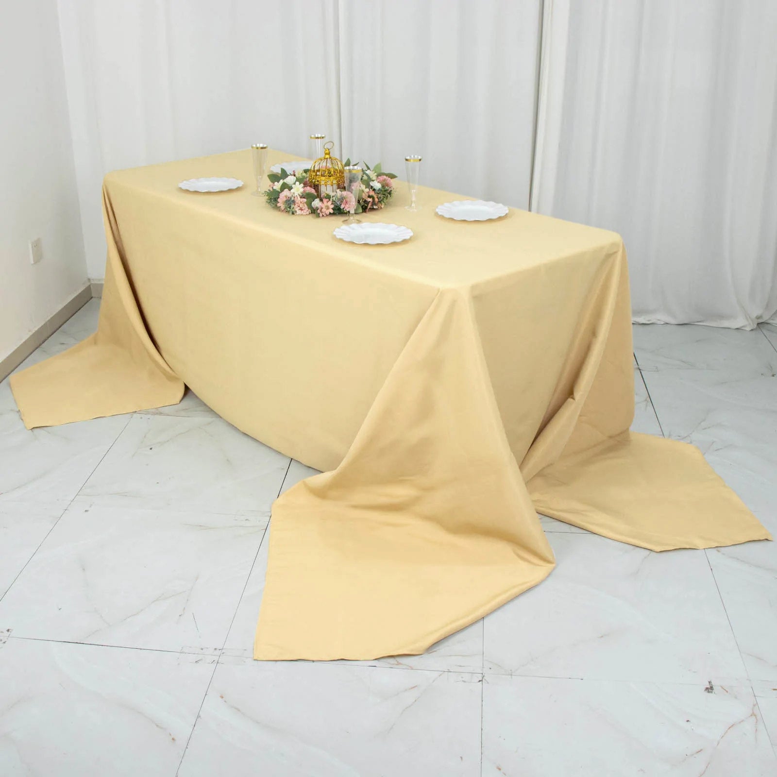 90x156inch Champagne 200 GSM Seamless Premium Polyester Rectangular Tablecloth