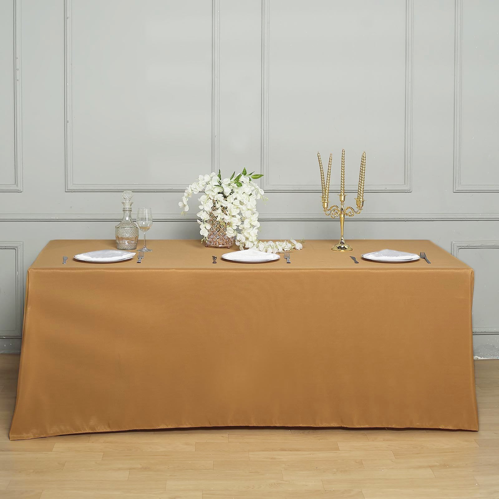 90 x156 inches Gold Polyester Rectangular Tablecloth