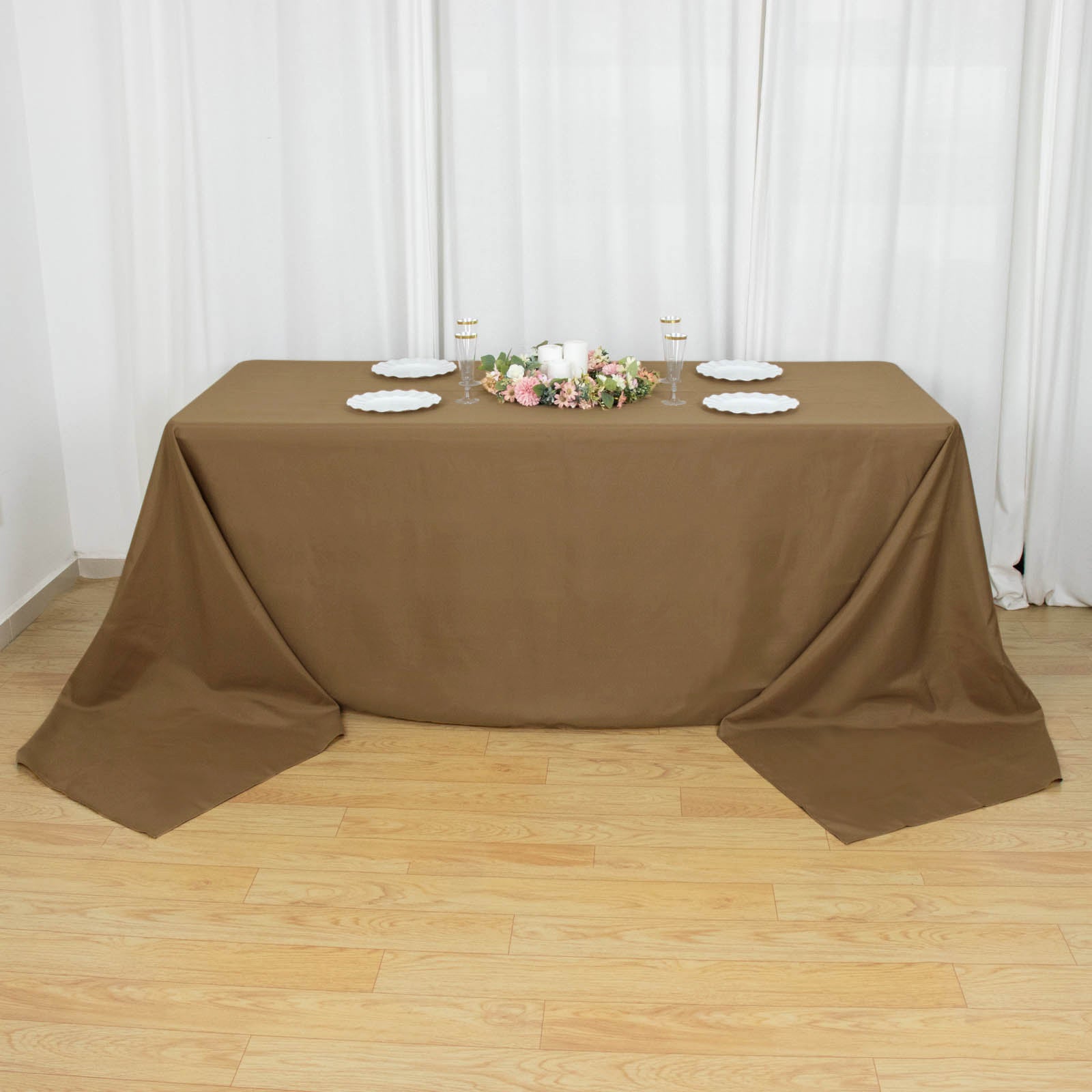 90inch x 156inch Taupe Polyester Rectangular Tablecloth