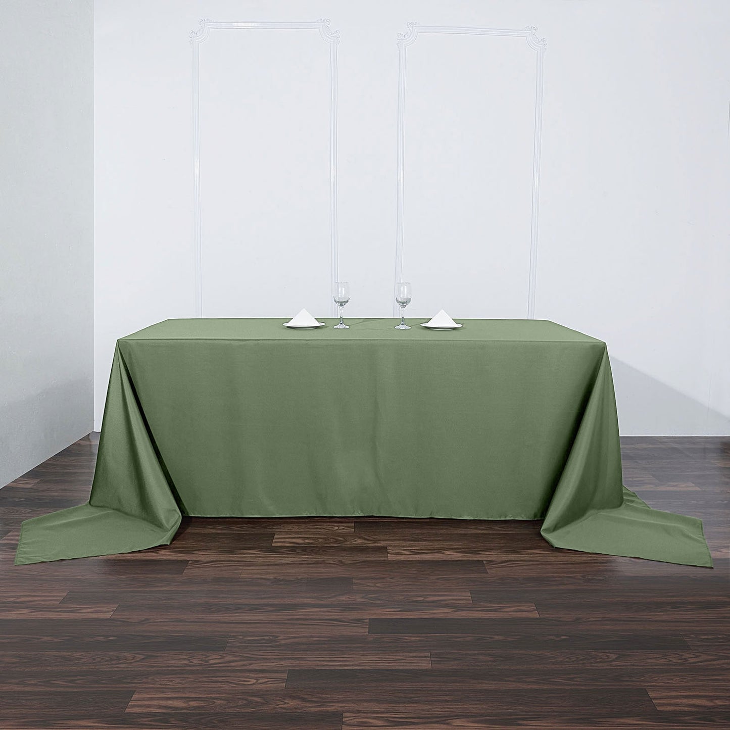 90"x156" Olive Green Seamless Polyester Rectangular Tablecloth