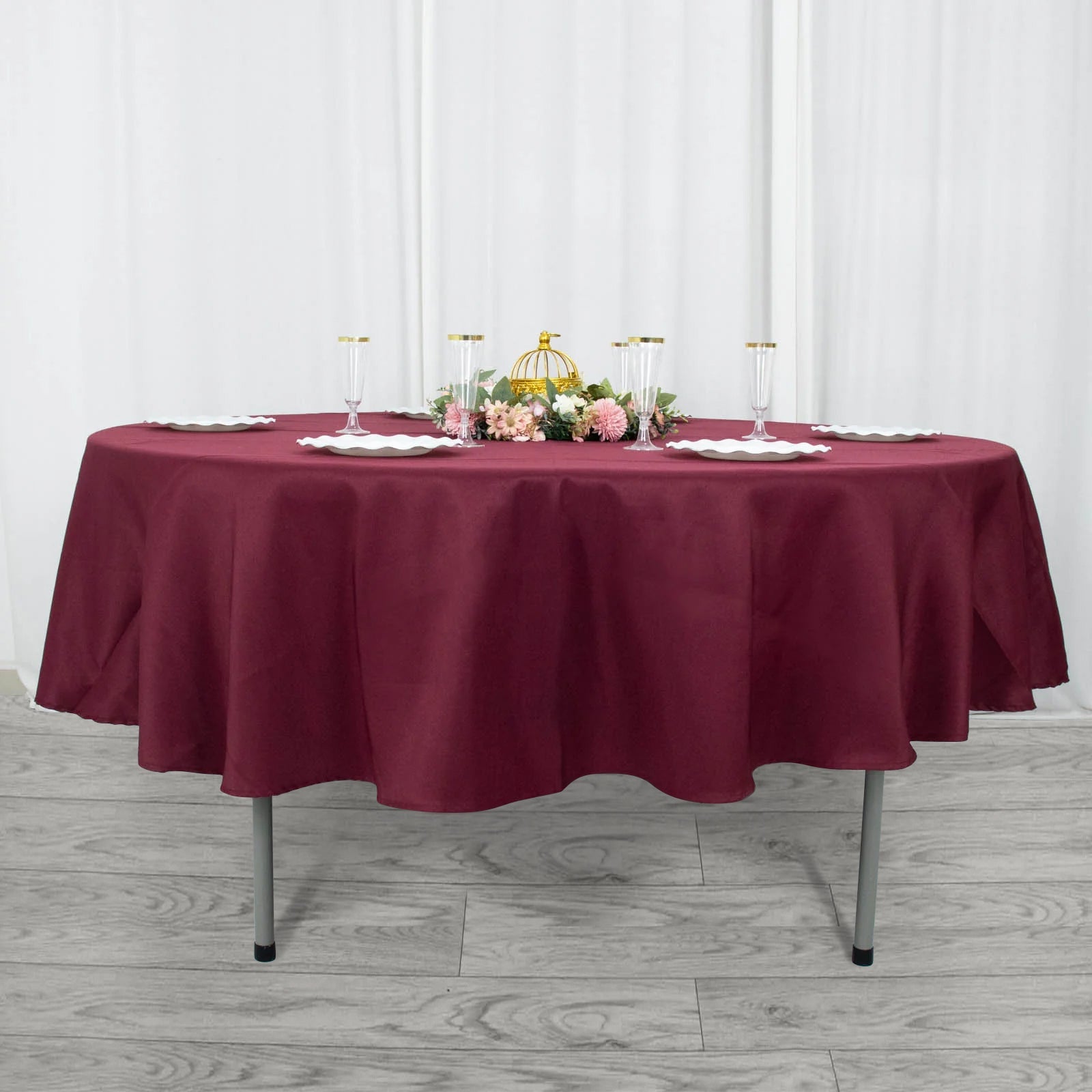 90inch Burgundy 200 GSM Seamless Premium Polyester Round Tablecloth