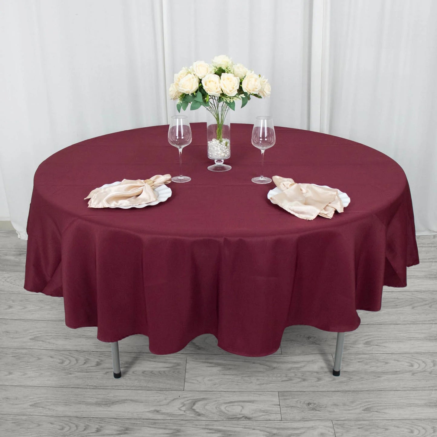 90inch Burgundy 200 GSM Seamless Premium Polyester Round Tablecloth