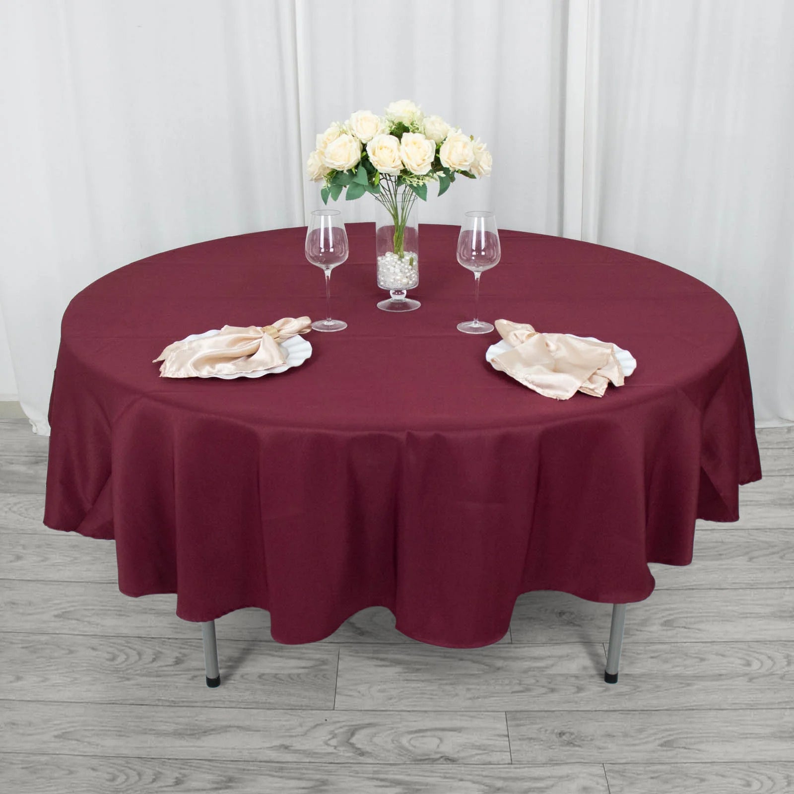 90inch Burgundy 200 GSM Seamless Premium Polyester Round Tablecloth