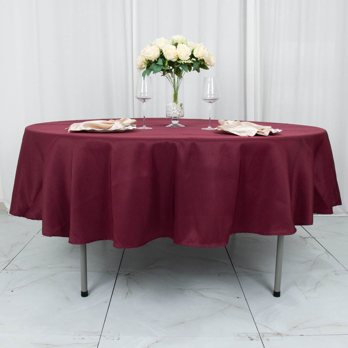 90" Burgundy Premium Polyester Round Tablecloth - 220GSM