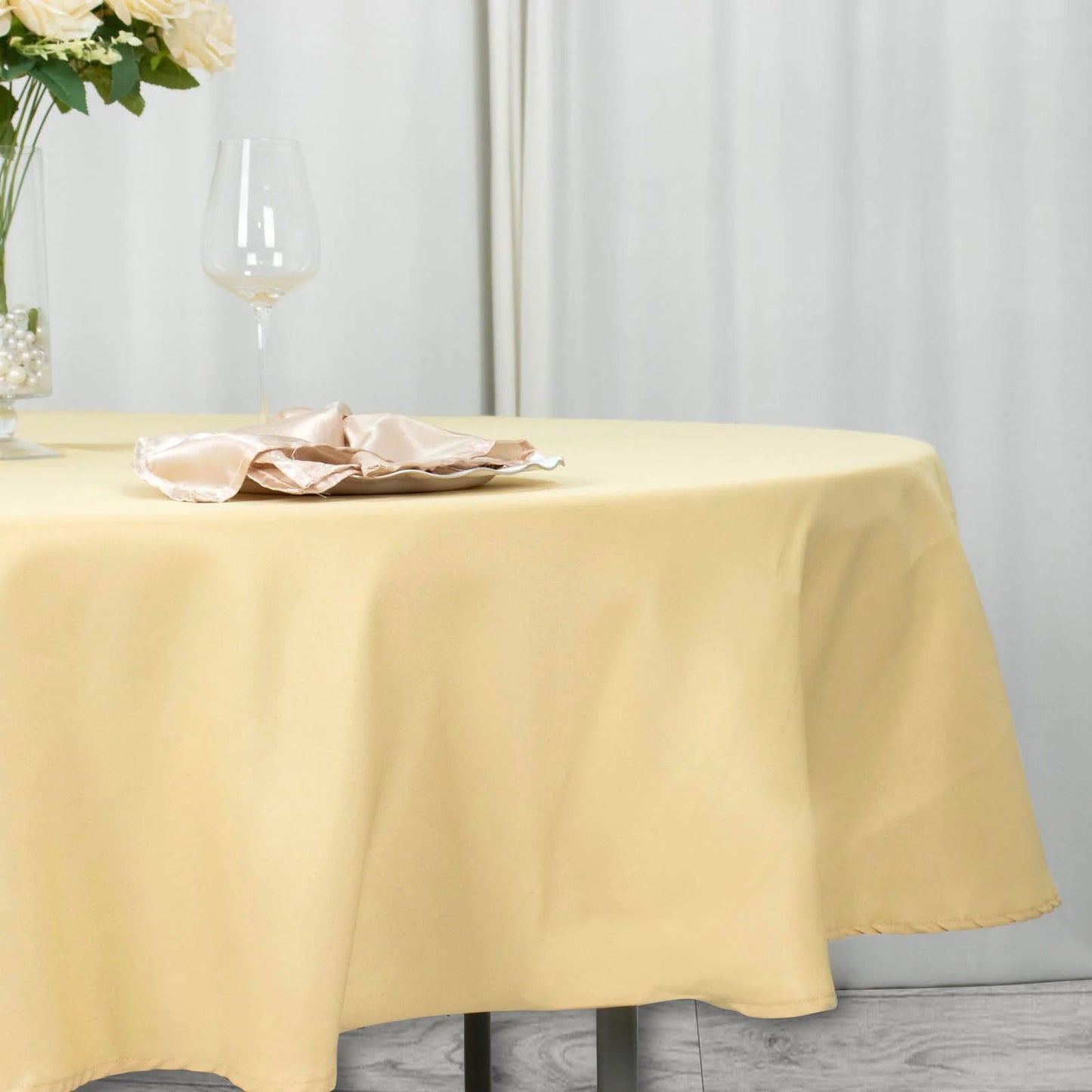 90inch Champagne 200 GSM Seamless Premium Polyester Round Tablecloth
