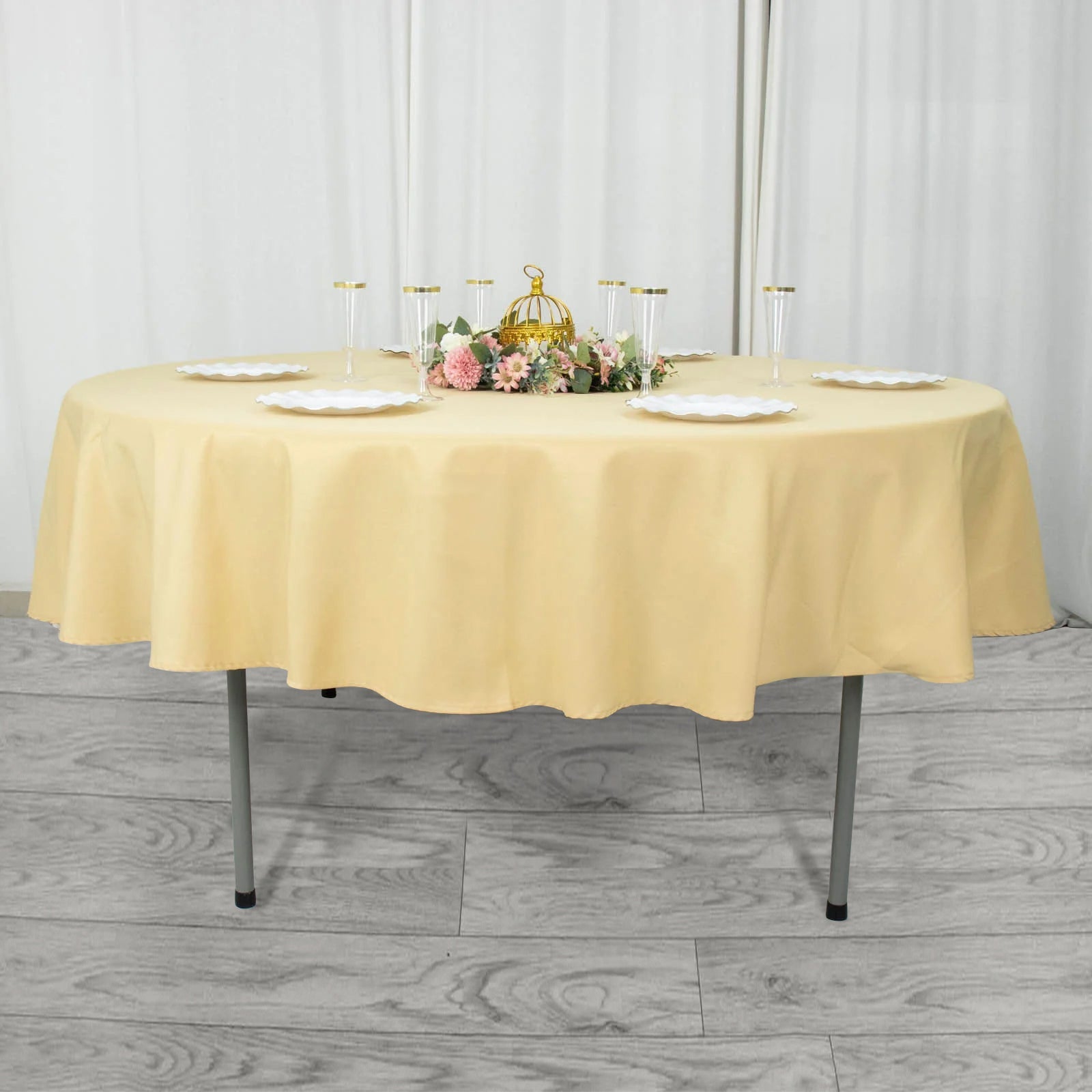90inch Champagne 200 GSM Seamless Premium Polyester Round Tablecloth