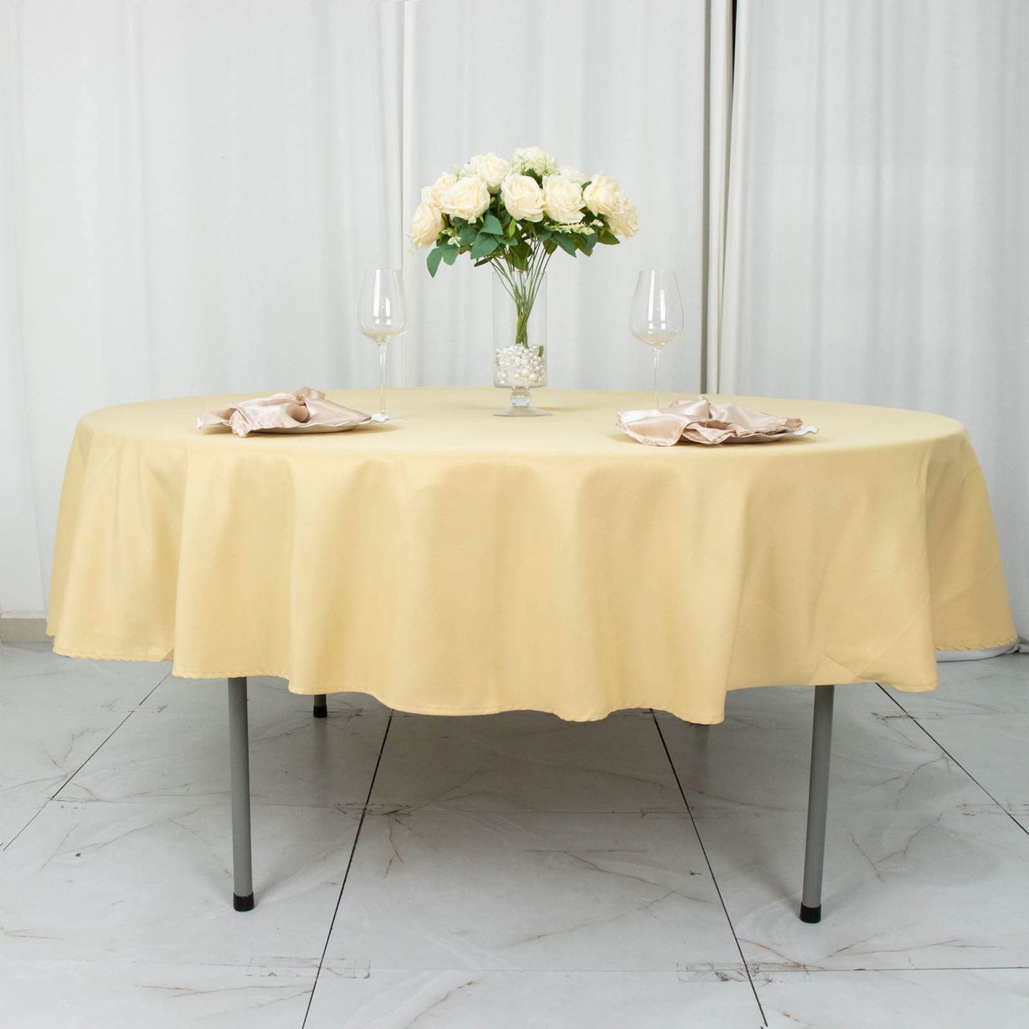 90" Champagne Premium Polyester Round Tablecloth - 220GSM