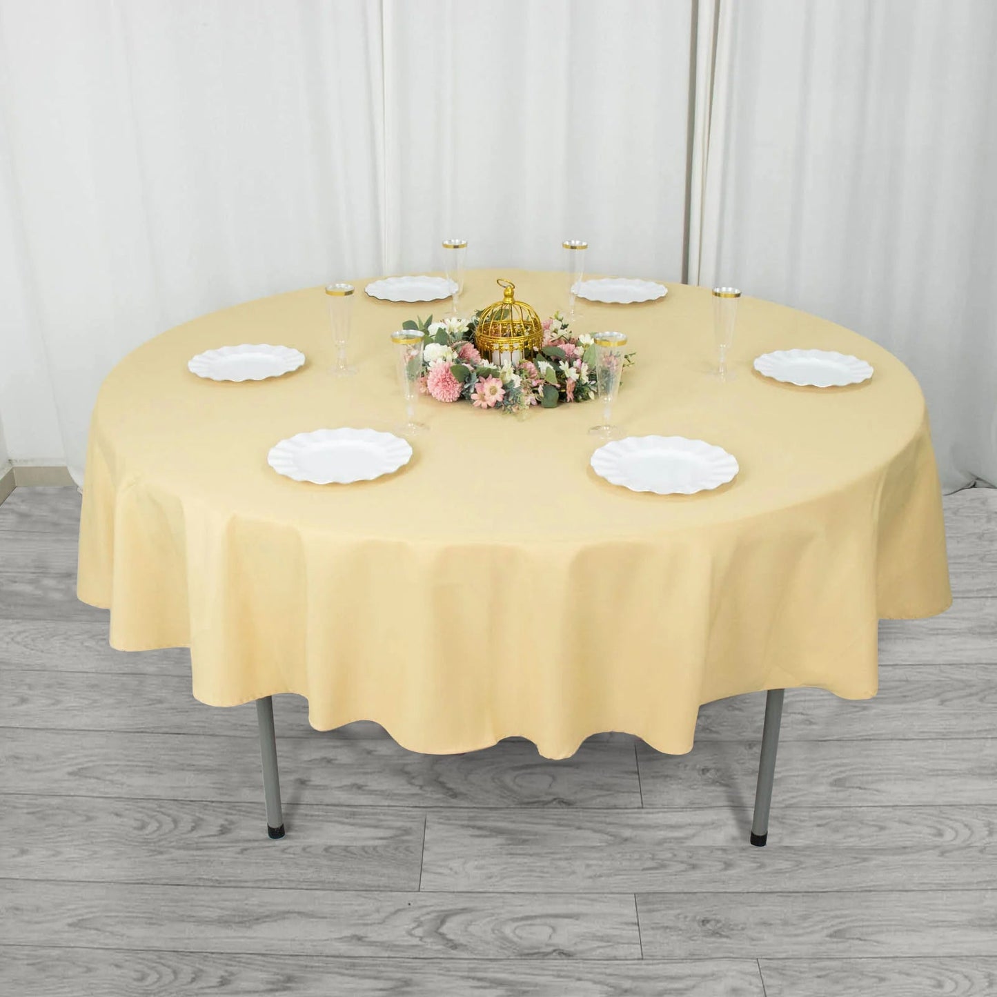 90inch Champagne 200 GSM Seamless Premium Polyester Round Tablecloth