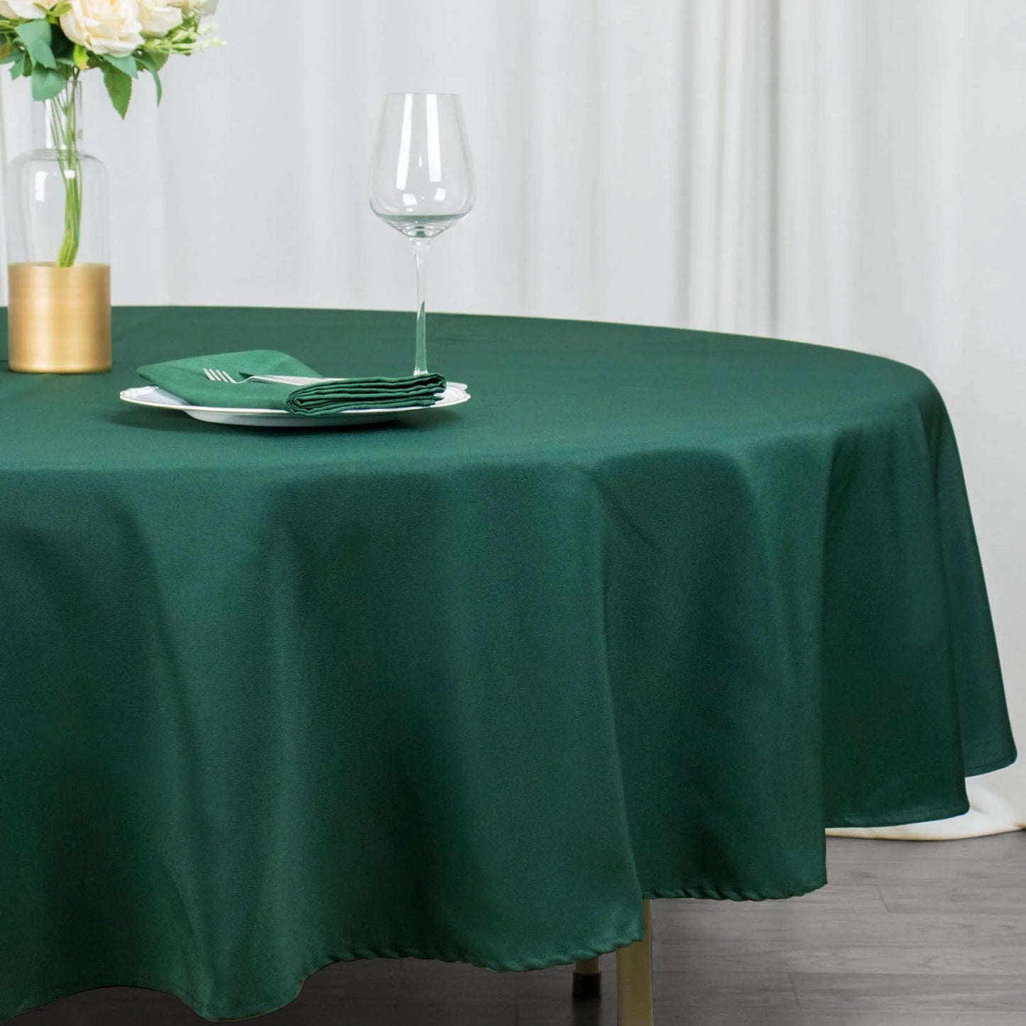 90inch Hunter Emerald Green 200 GSM Seamless Premium Polyester Round Tablecloth