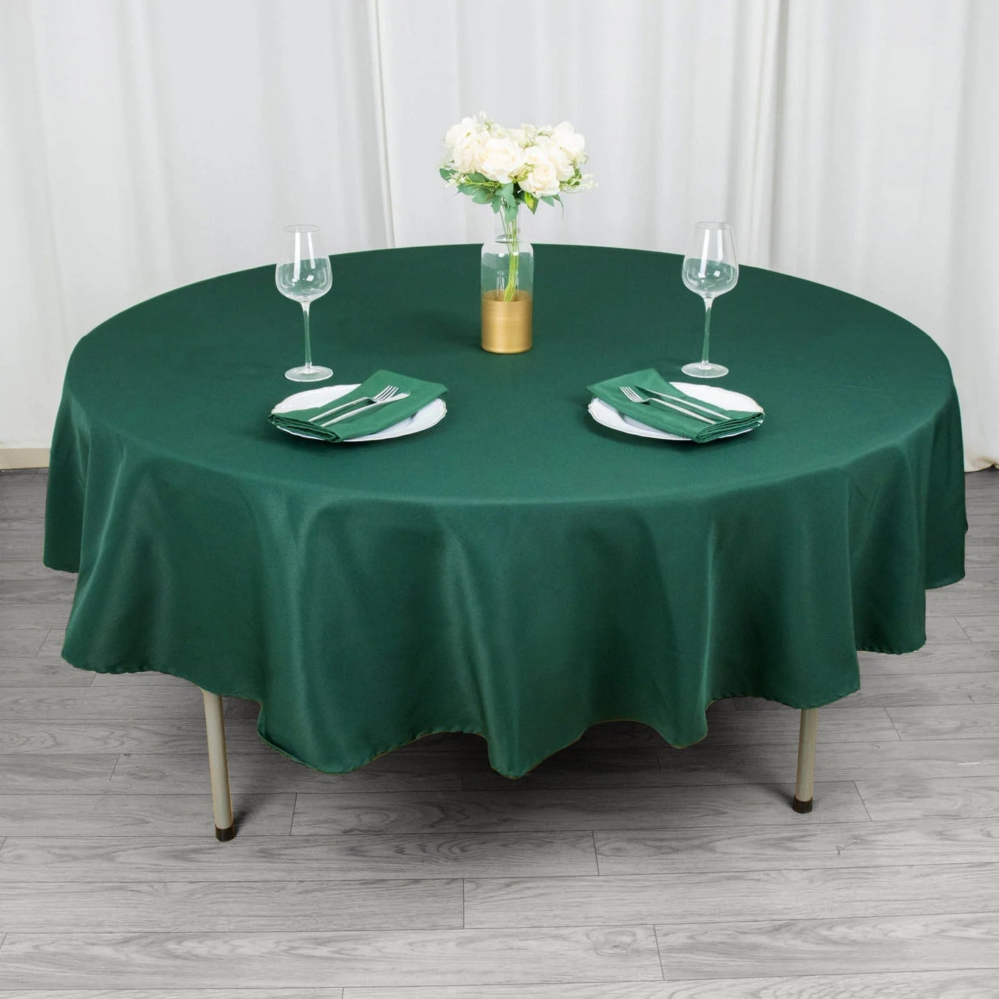 90inch Hunter Emerald Green 200 GSM Seamless Premium Polyester Round Tablecloth