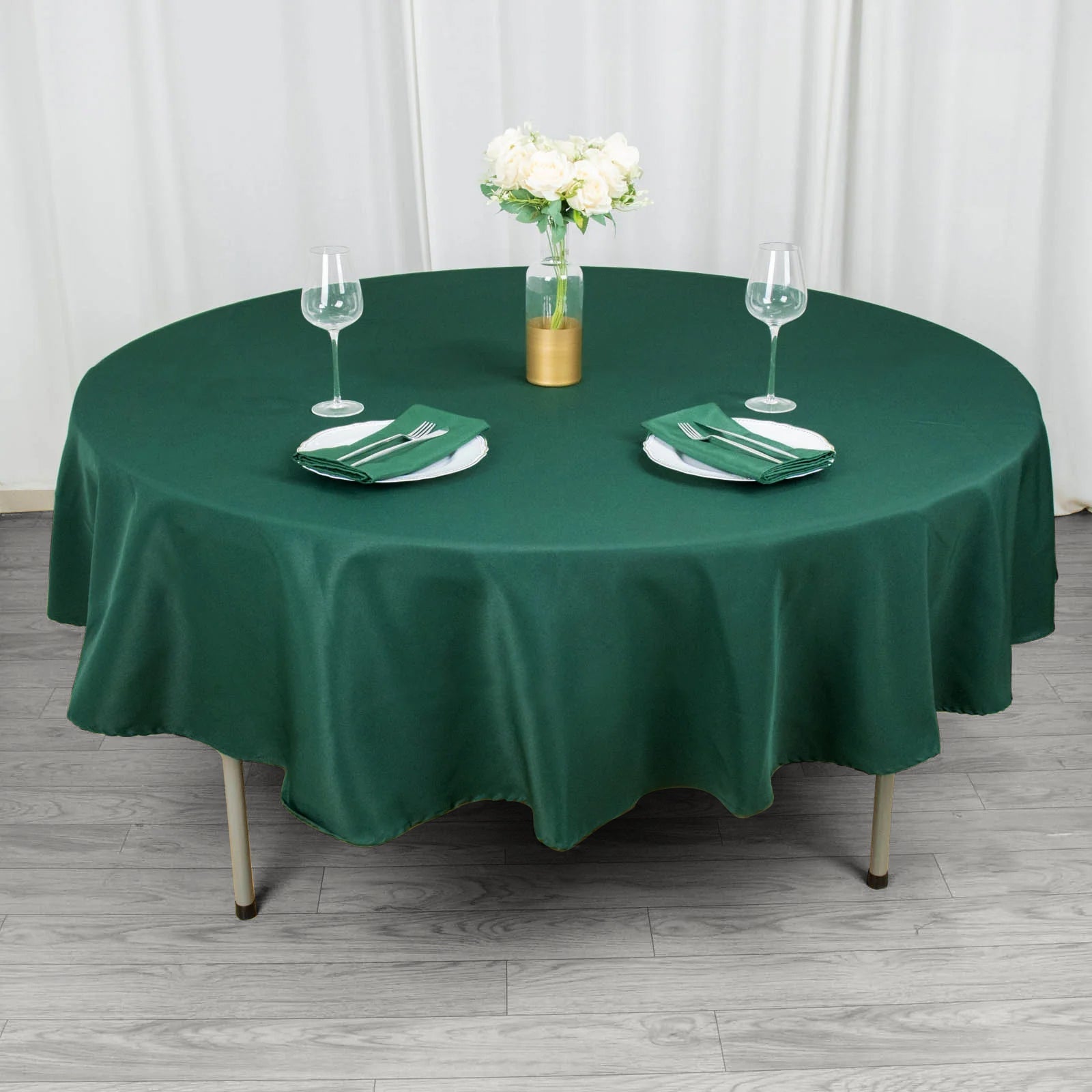 90inch Hunter Emerald Green 200 GSM Seamless Premium Polyester Round Tablecloth