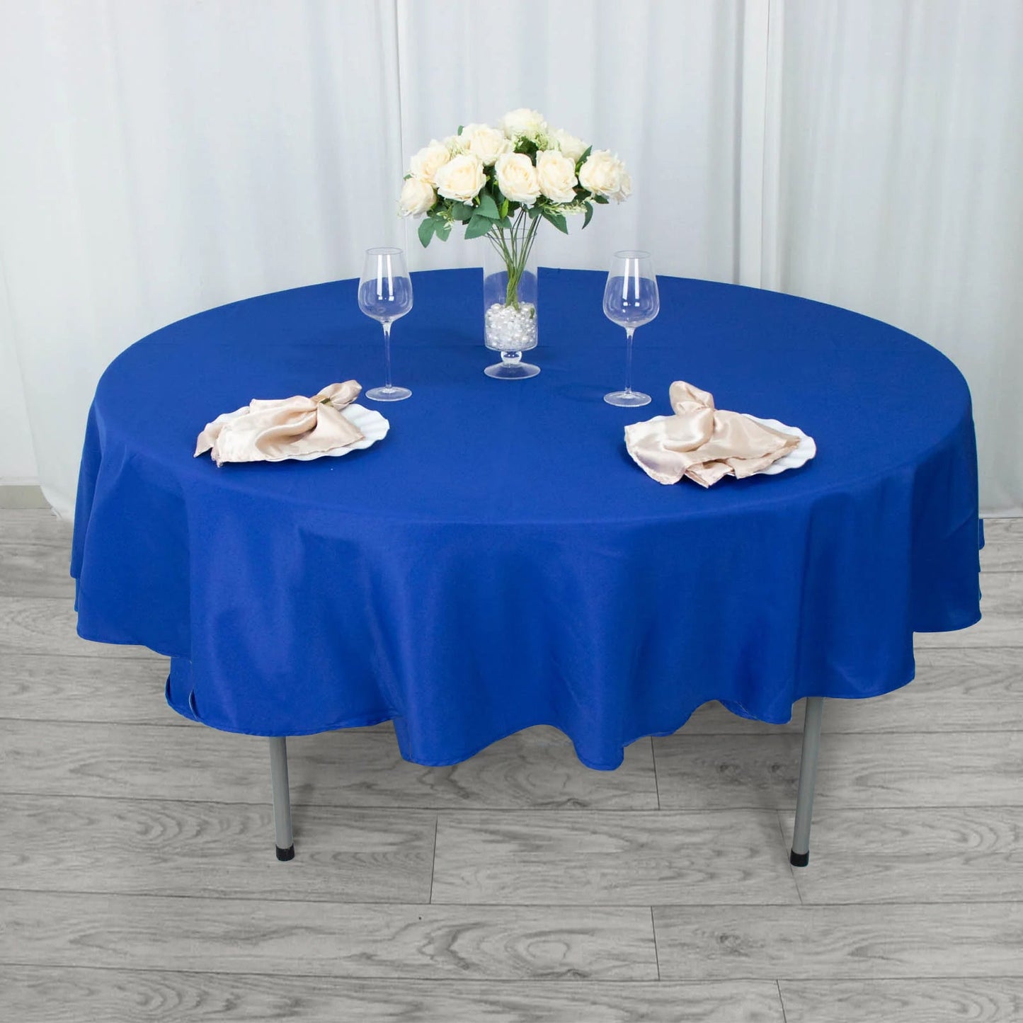 90inch Royal Blue 200 GSM Seamless Premium Polyester Round Tablecloth