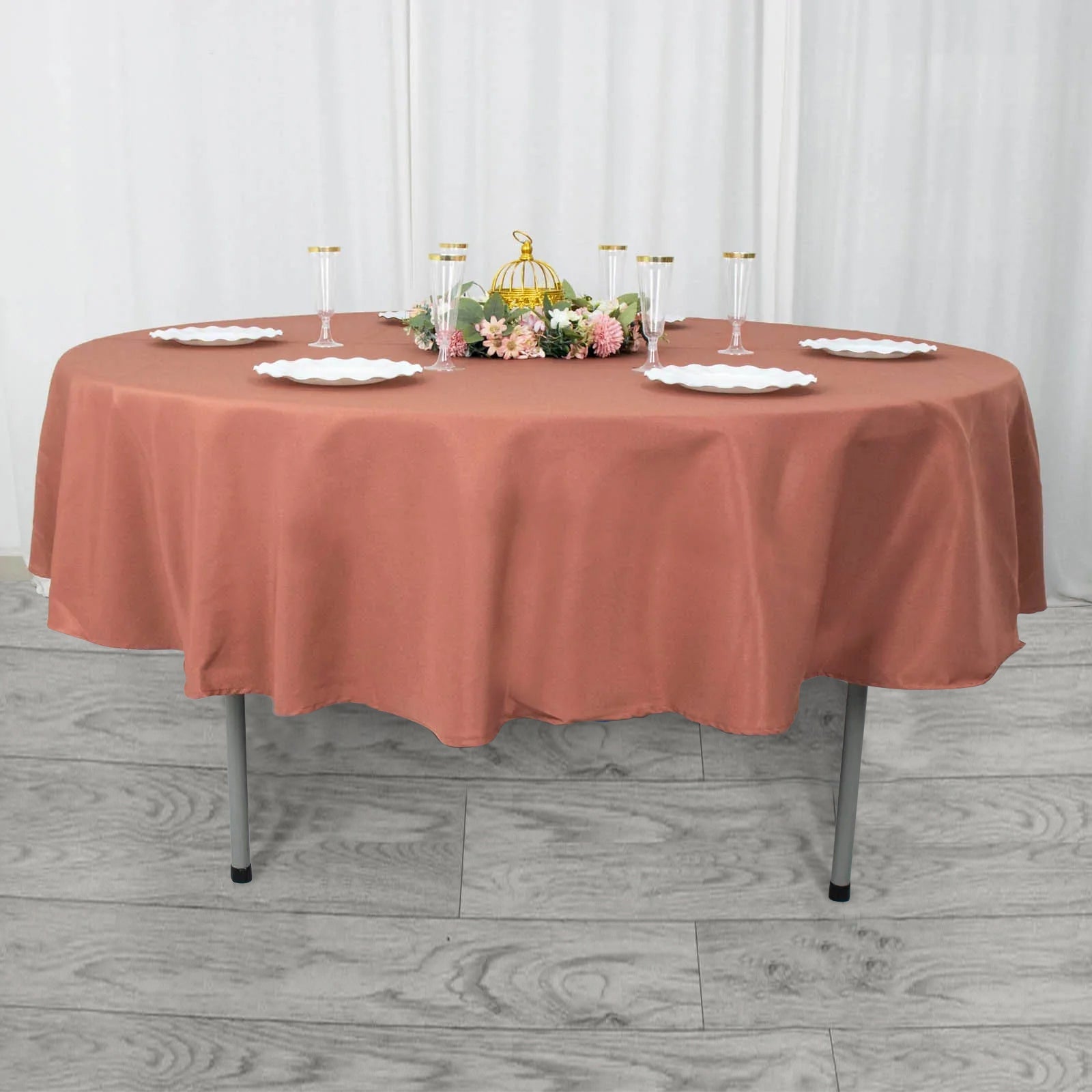 90inch Terracotta 200 GSM Seamless Premium Polyester Round Tablecloth