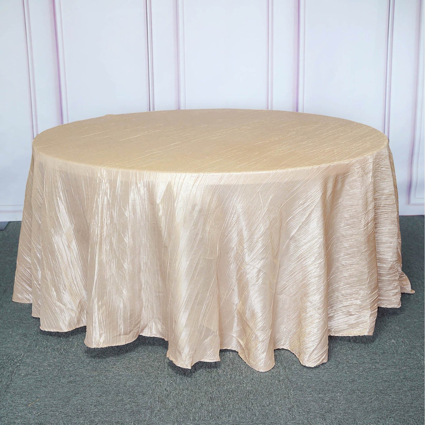 Round Pink Accordion Crinkle Taffeta Fabric Tablecloth 120 Inch
