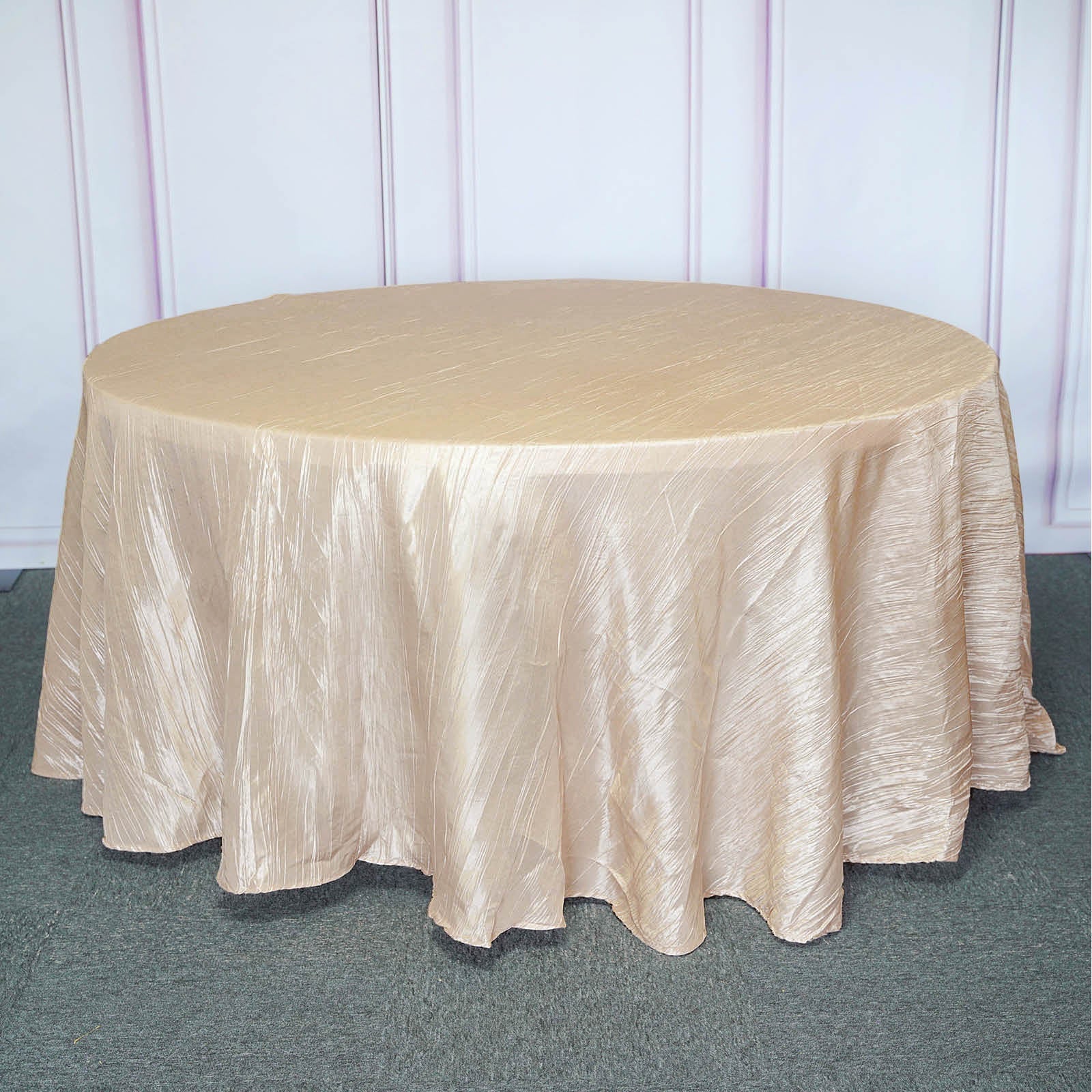 Round Pink Accordion Crinkle Taffeta Fabric Tablecloth 120 Inch