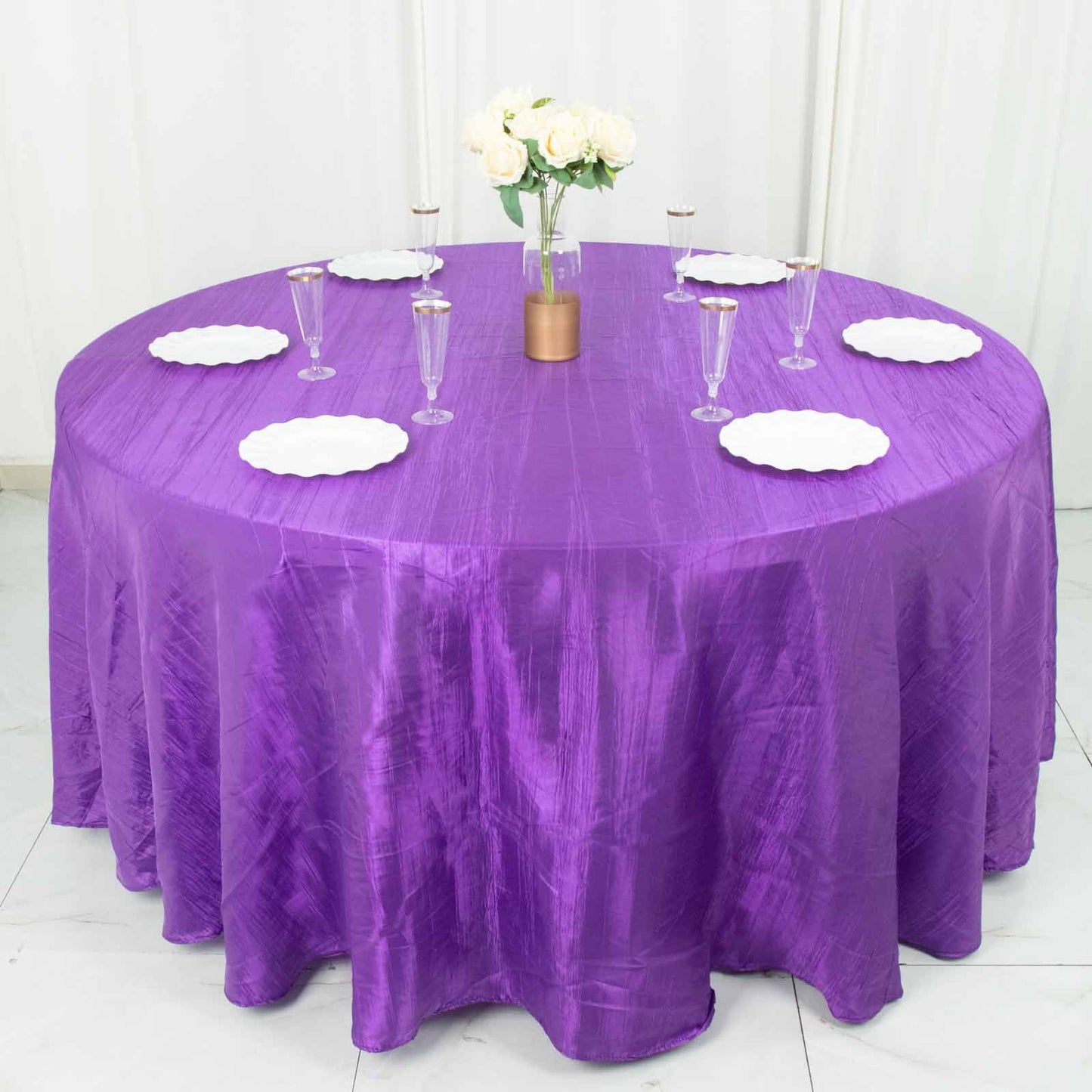 120" Purple Seamless Accordion Crinkle Taffeta Round Tablecloth
