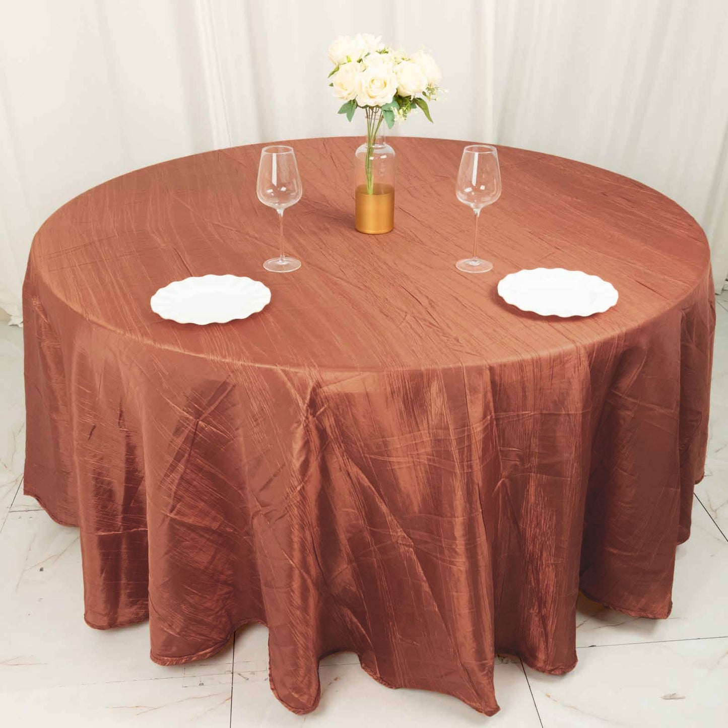 120inch Terracotta Accordion Crinkle Taffeta Round Tablecloth