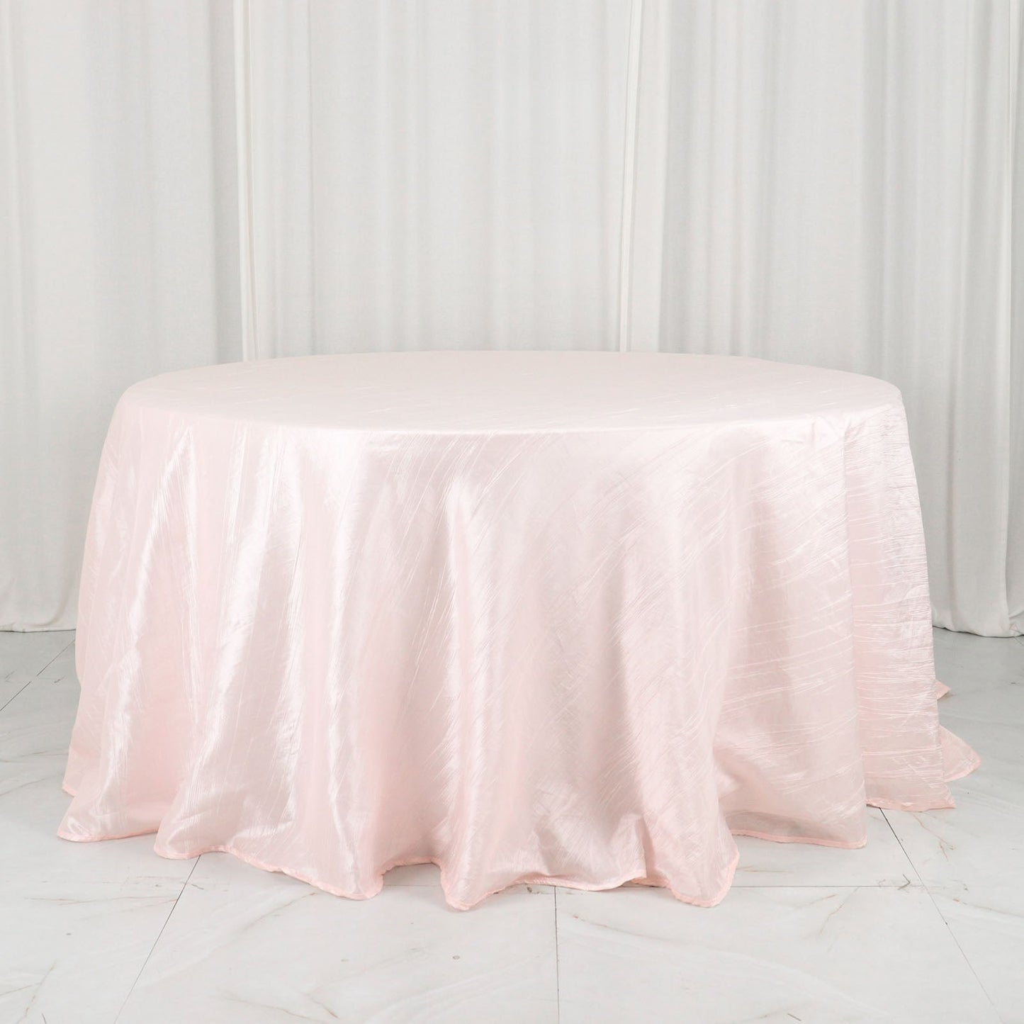Accordion Crinkle Taffeta Round Tablecloth In Blush Rose Gold