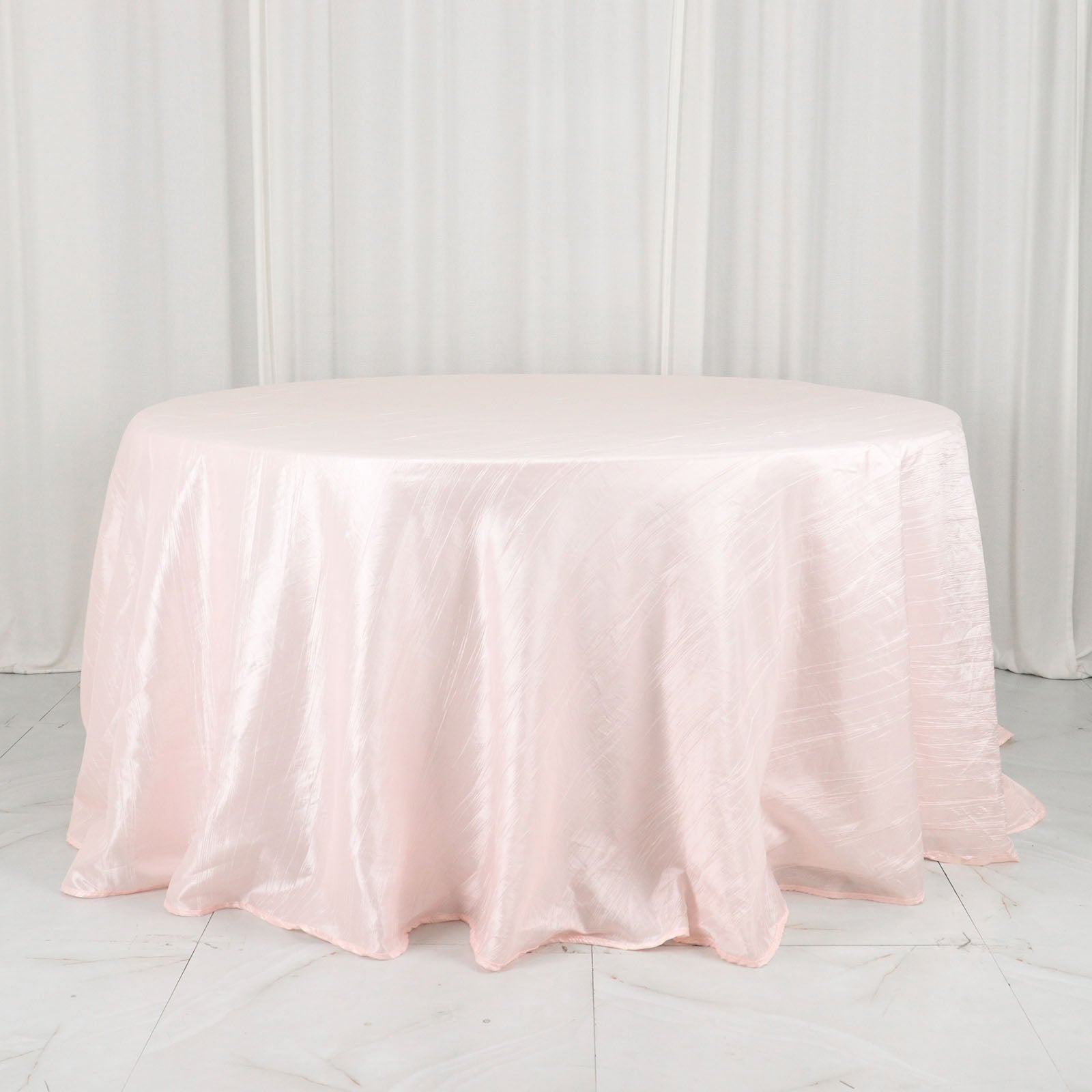 Accordion Crinkle Taffeta Round Tablecloth In Blush Rose Gold