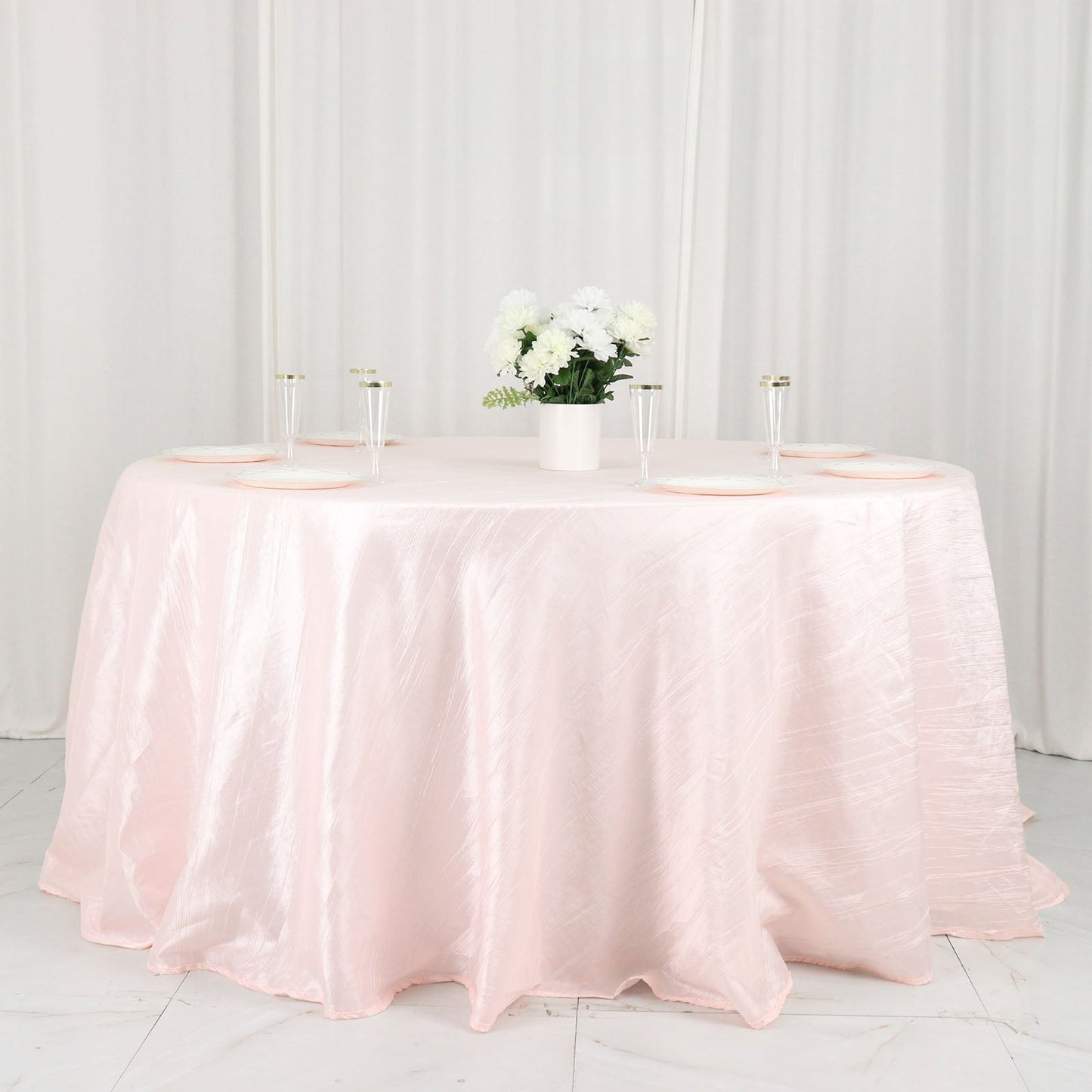 132" Blush Accordion Crinkle Taffeta Seamless Round Tablecloth