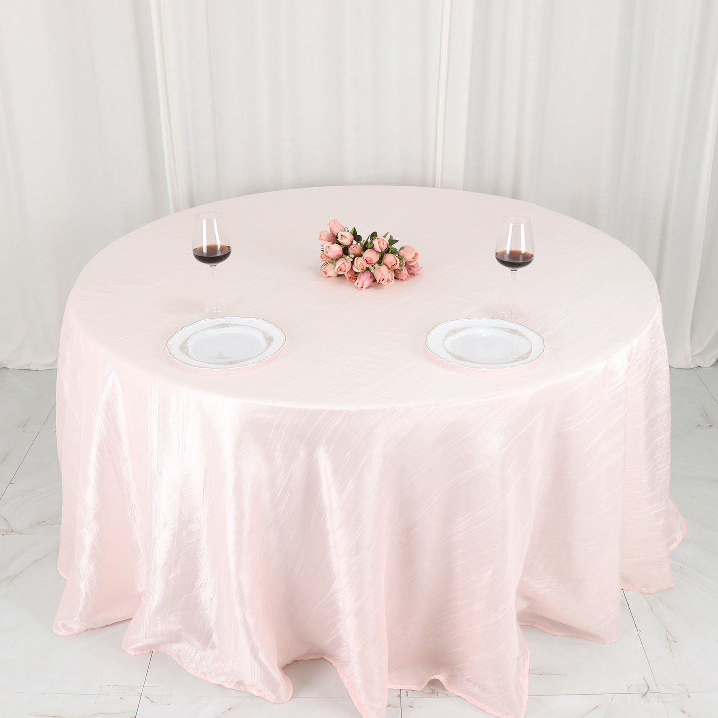 Blush Rose Gold Tablecloth Seamless Accordion Crinkle Taffeta