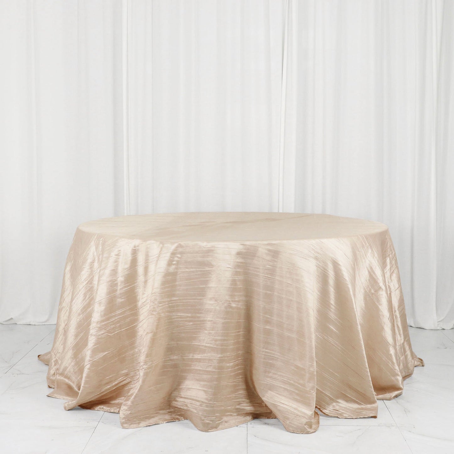 Beige Tablecloth Accordion Crinkle Taffeta Round 