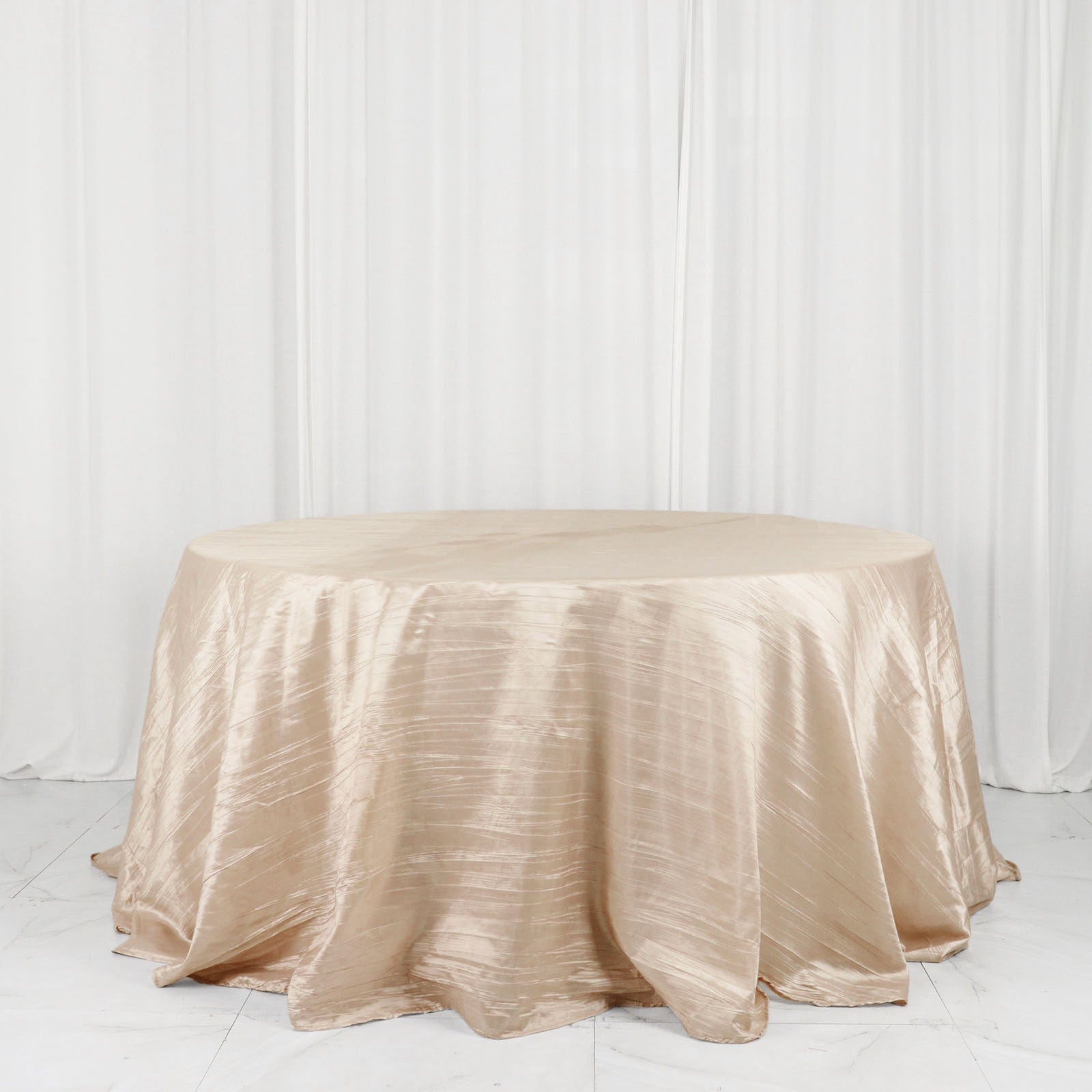 Beige Tablecloth Accordion Crinkle Taffeta Round 