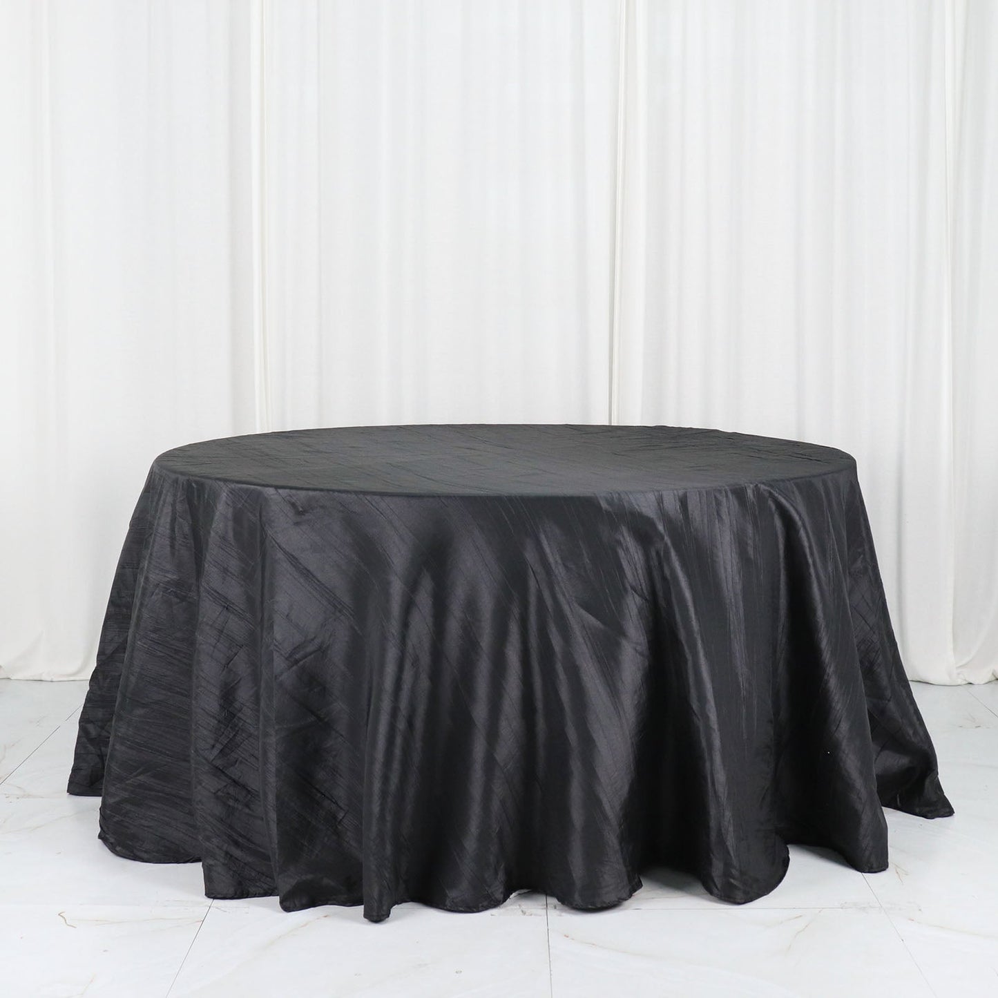 Seamless Round Tablecloth Black Accordion Crinkle Taffeta 132 Inch