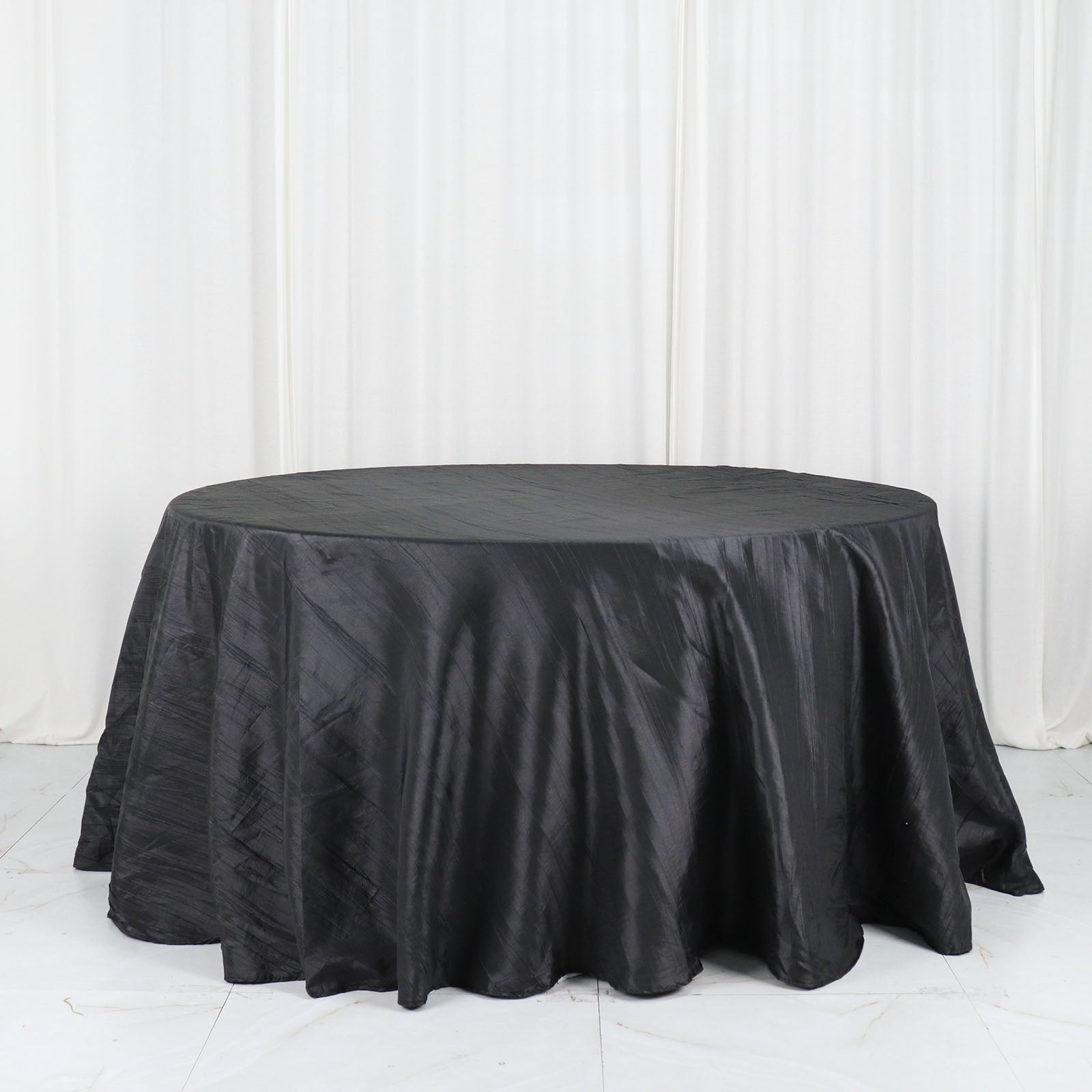 Seamless Round Tablecloth Black Accordion Crinkle Taffeta 132 Inch