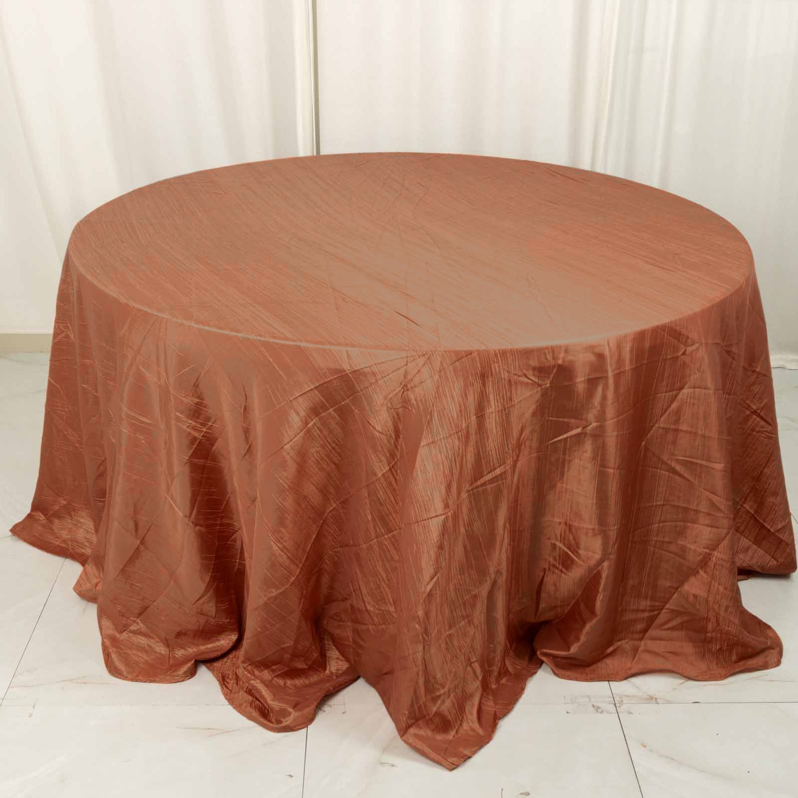 132inch Terracotta Accordion Crinkle Taffeta Seamless Round Tablecloth
