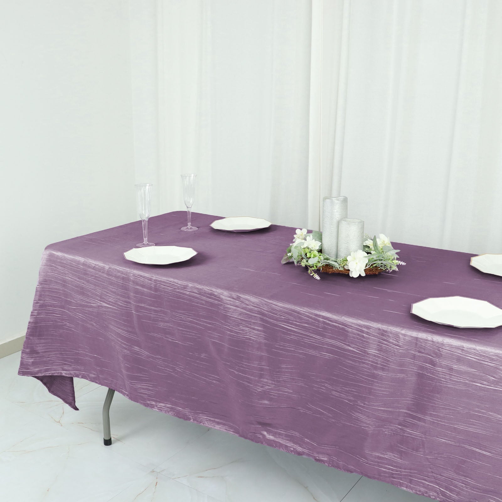 Violet Amethyst Rectangle Tablecloth in Accordion Crinkle Taffeta Fabric 60 Inch x 102 Inch 