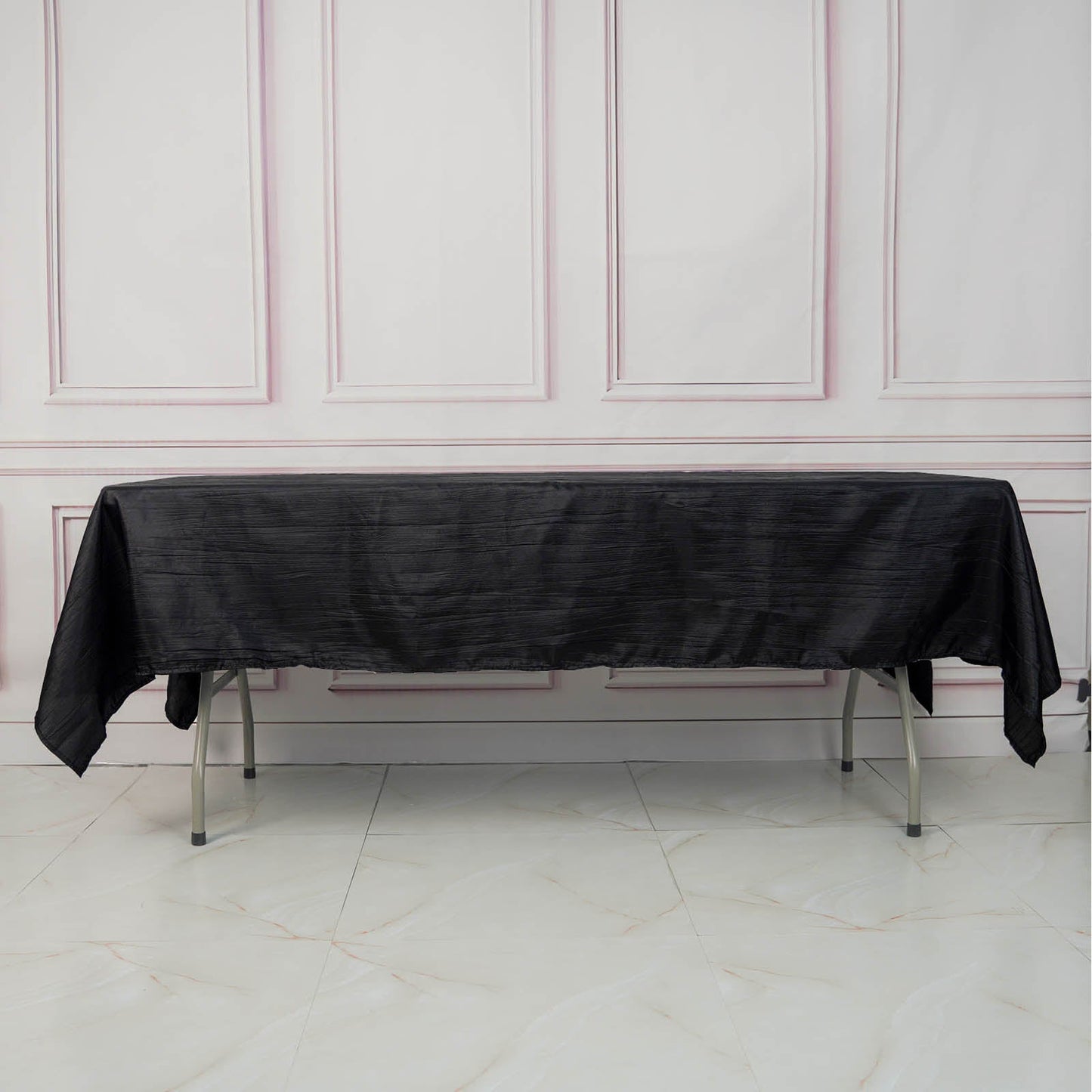 Accordion Crinkle Taffeta Tablecloth 60 Inch x 102 Inch Black Rectangle